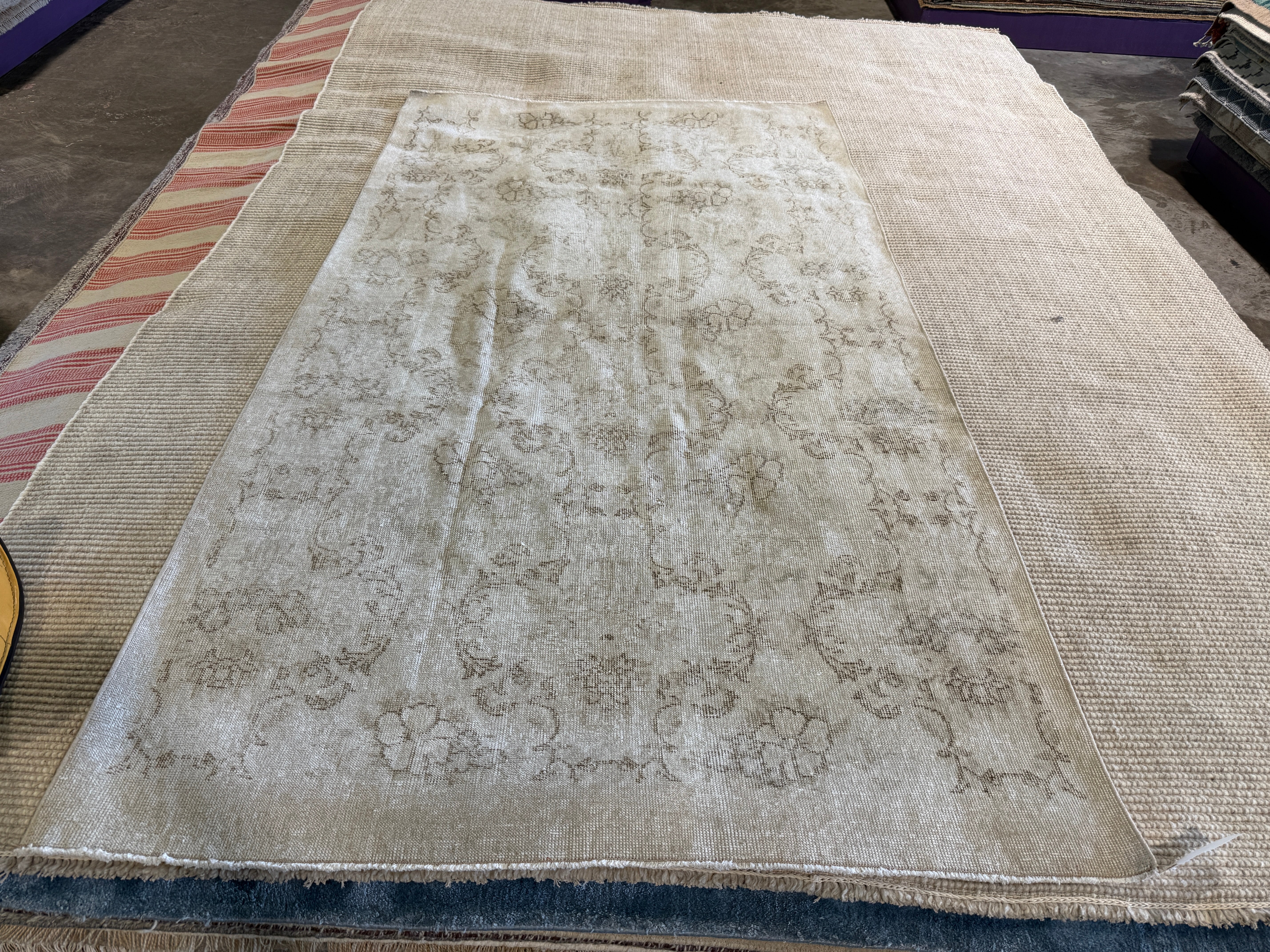 Madrid 4x7.11 Grey Hand-Knotted Vintage Turkish Oushak Runner