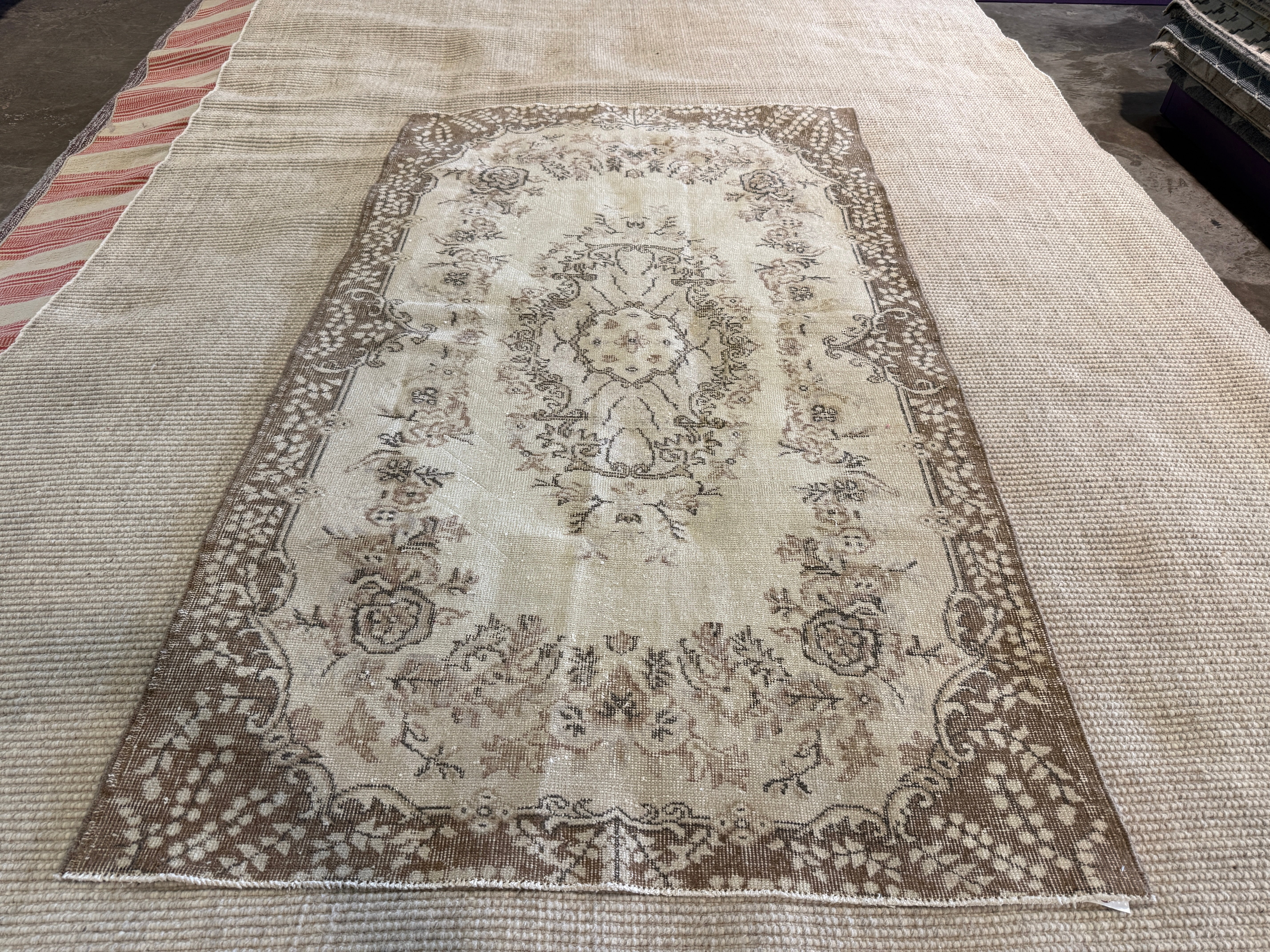 Loren Bunt 3.11x6.9 Brown Hand-Knotted Vintage Turkish Oushak