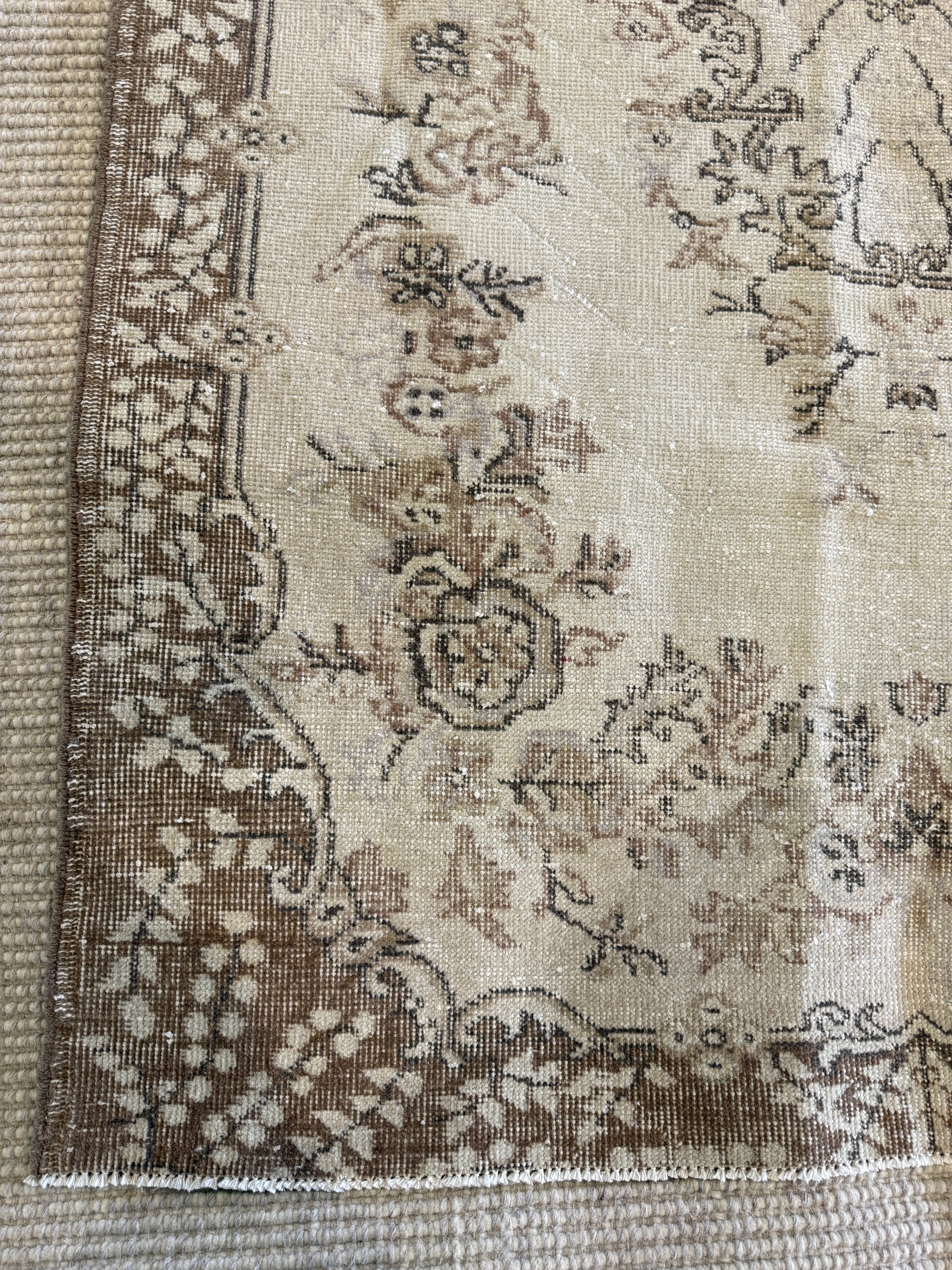Loren Bunt 3.11x6.9 Brown Hand-Knotted Vintage Turkish Oushak