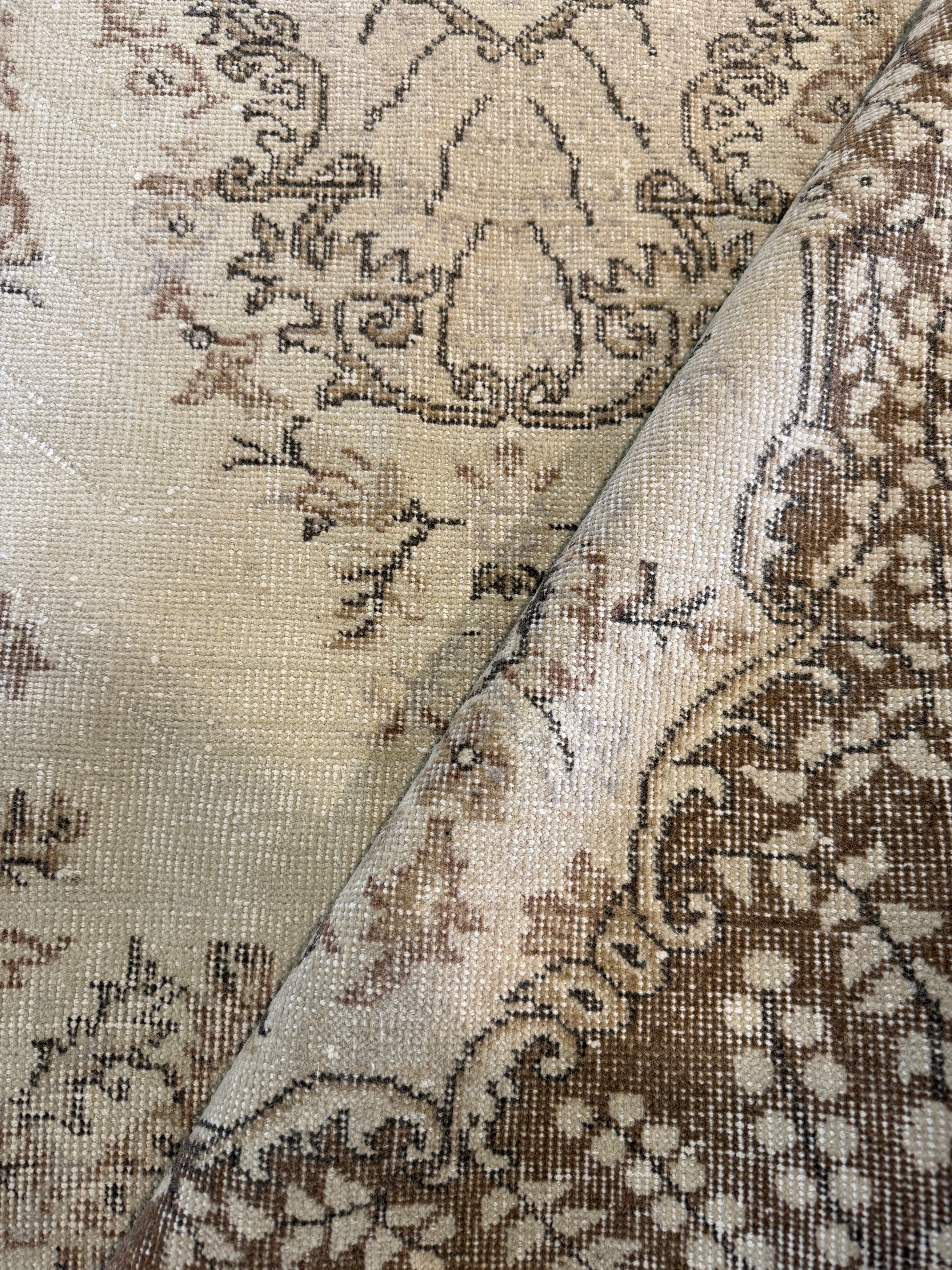 Loren Bunt 3.11x6.9 Brown Hand-Knotted Vintage Turkish Oushak