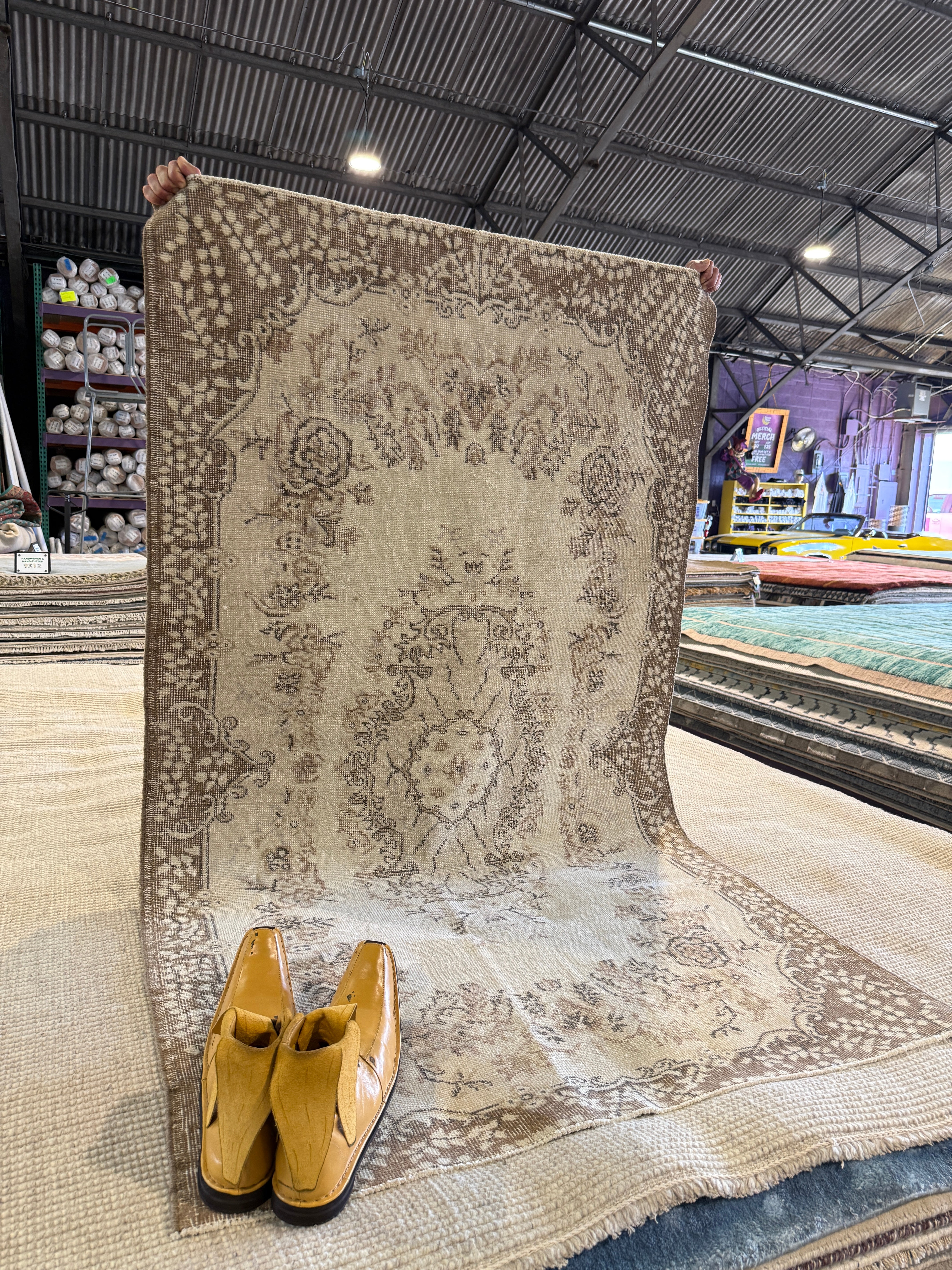 Loren Bunt 3.11x6.9 Brown Hand-Knotted Vintage Turkish Oushak