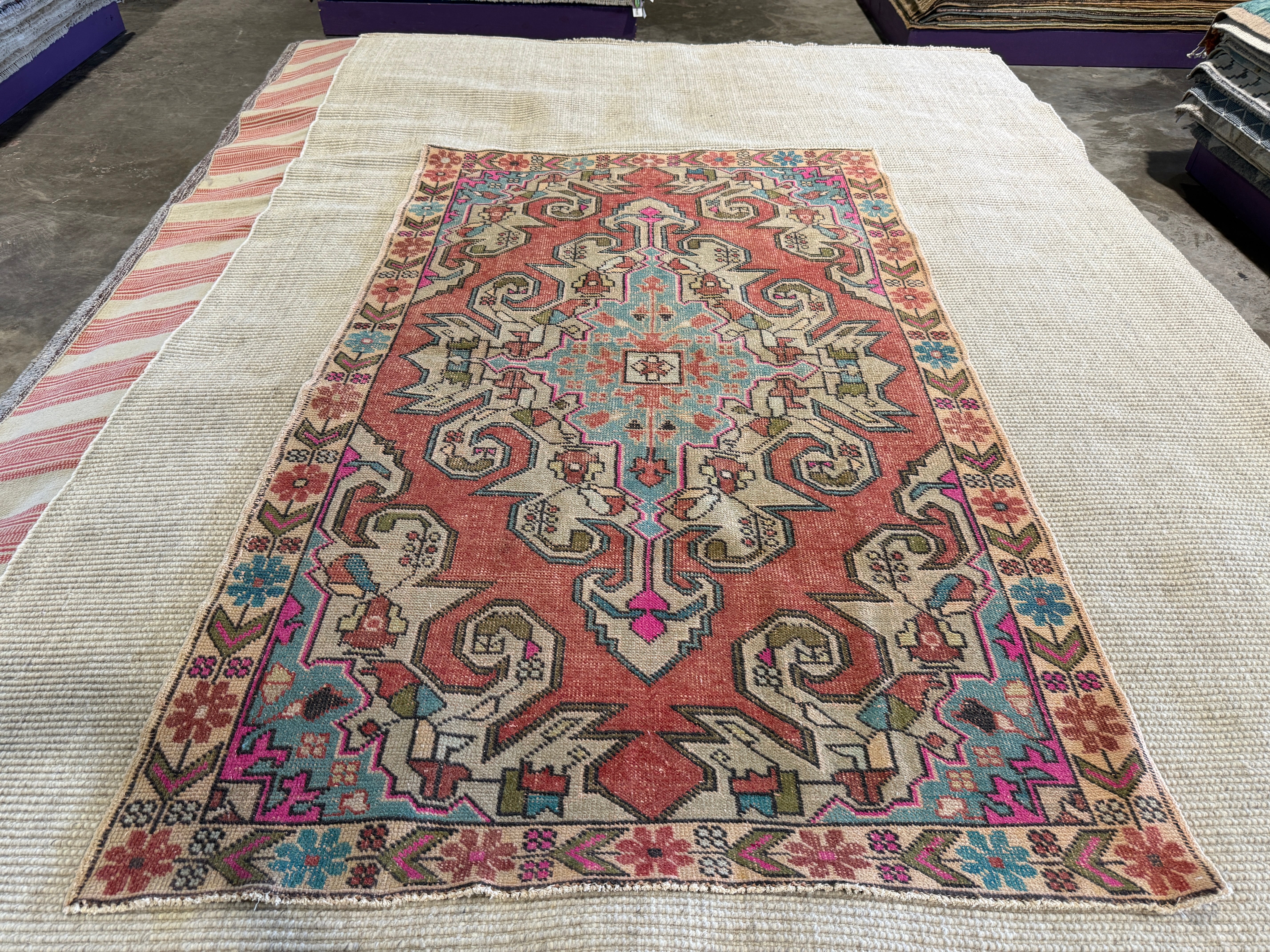 Penny Smith 4.6x7.6 Pink Hand-Knotted Vintage Turkish Oushak