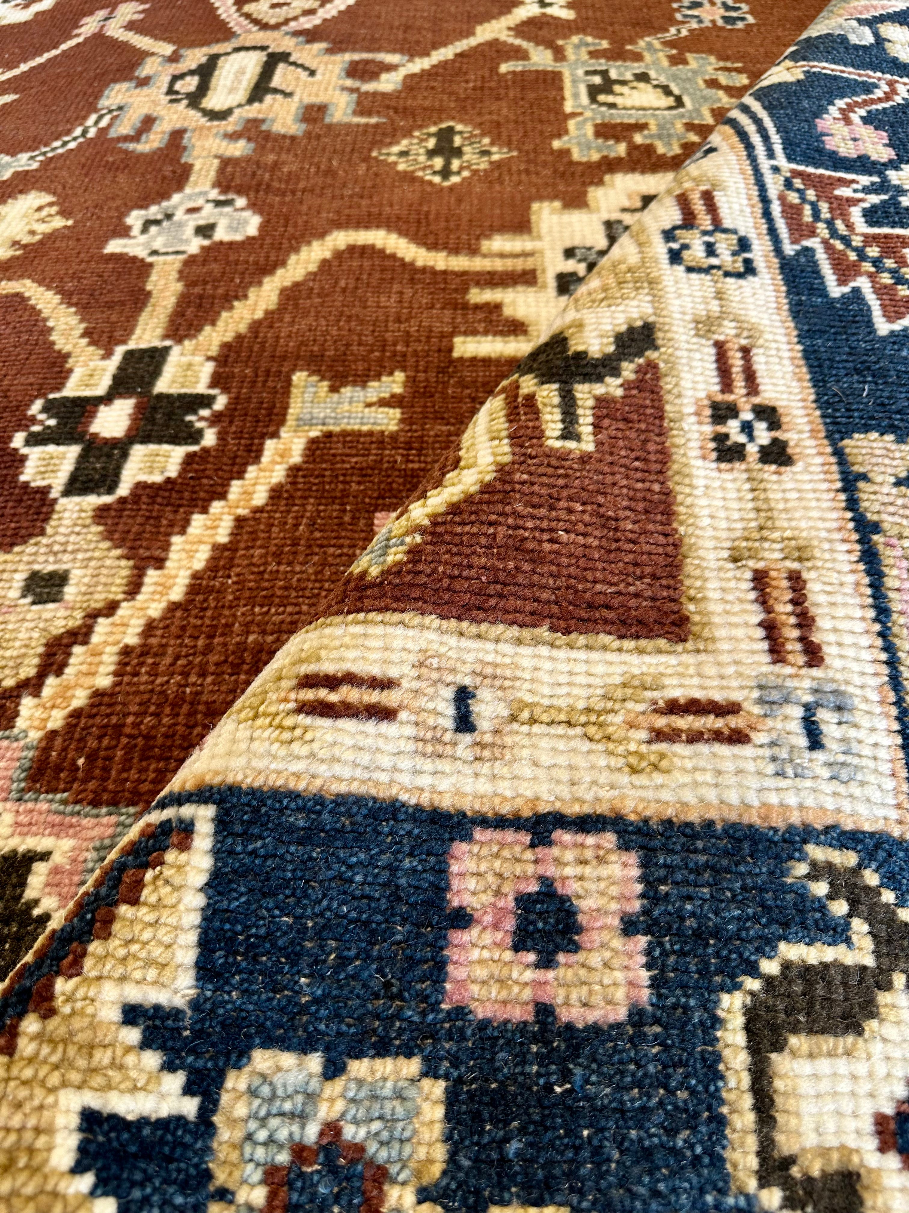 Twinkle Khanna 8x10 Red and Blue Hand-Knotted Oushak Rug