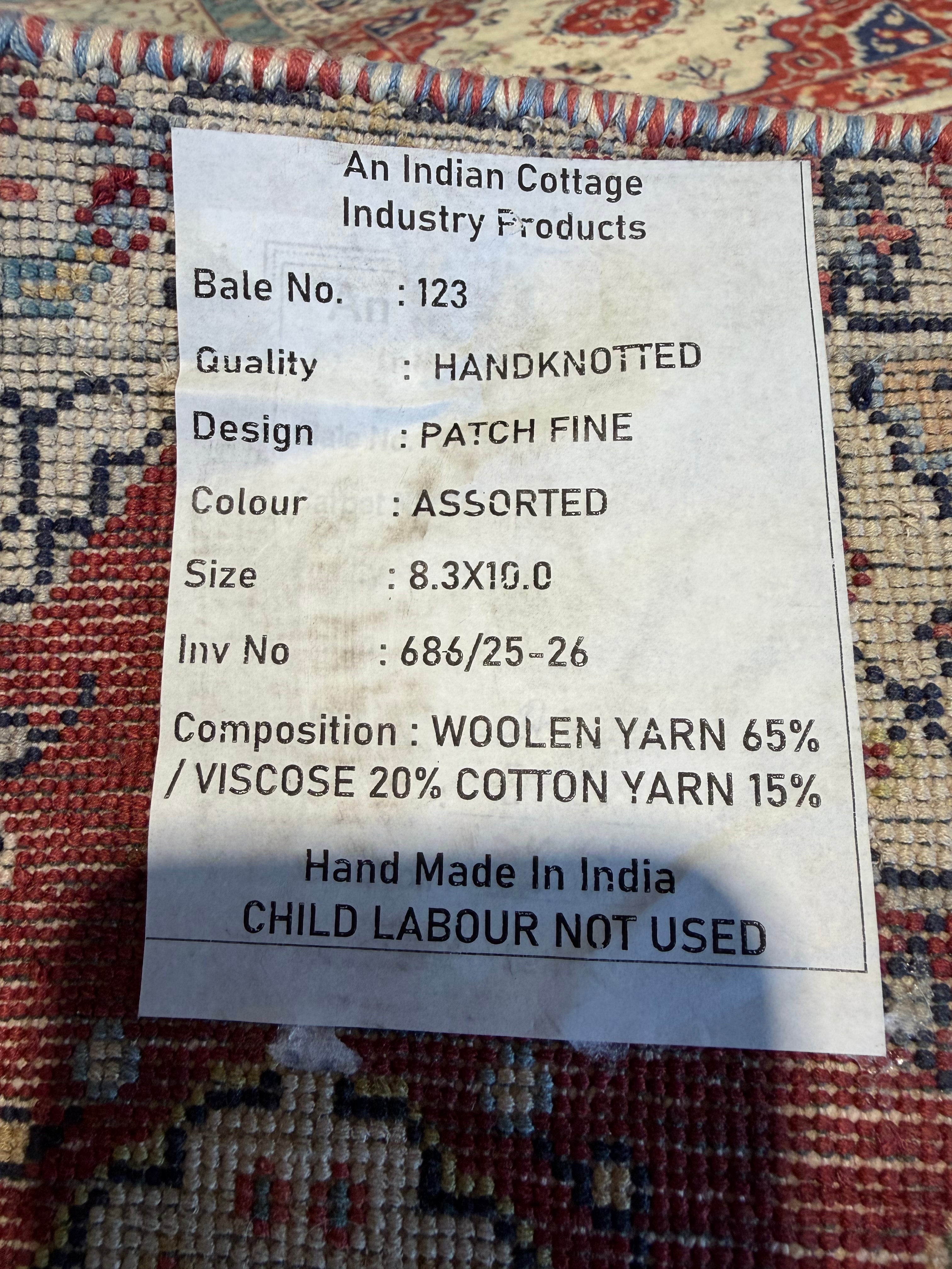 Young Carl O'Neill 8.3x10 Colorful Hand-Knotted Modern Patched Rug