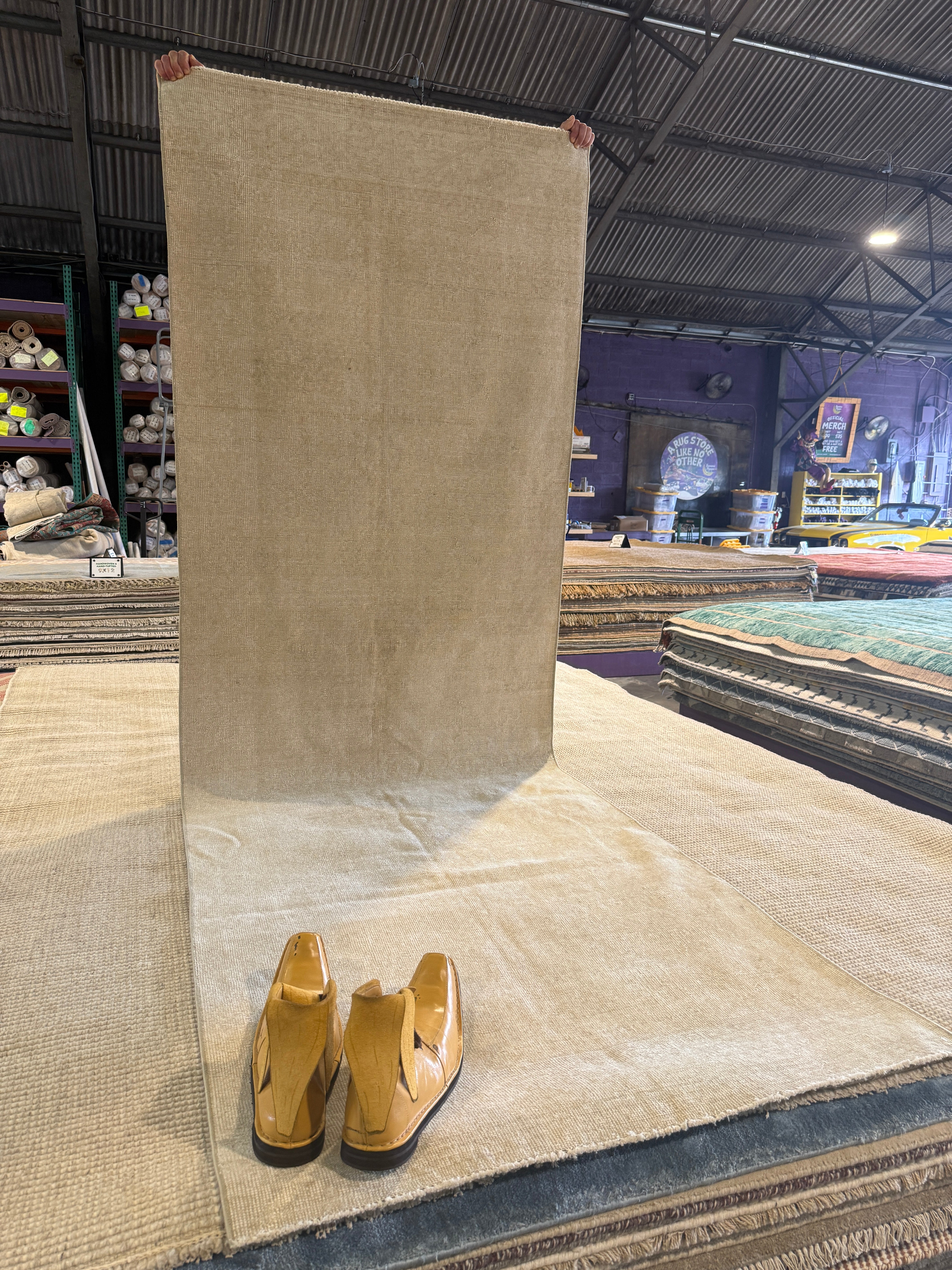 Maura 3.6x10.5 Cream Hand-Knotted Vintage Turkish Turkish Runner