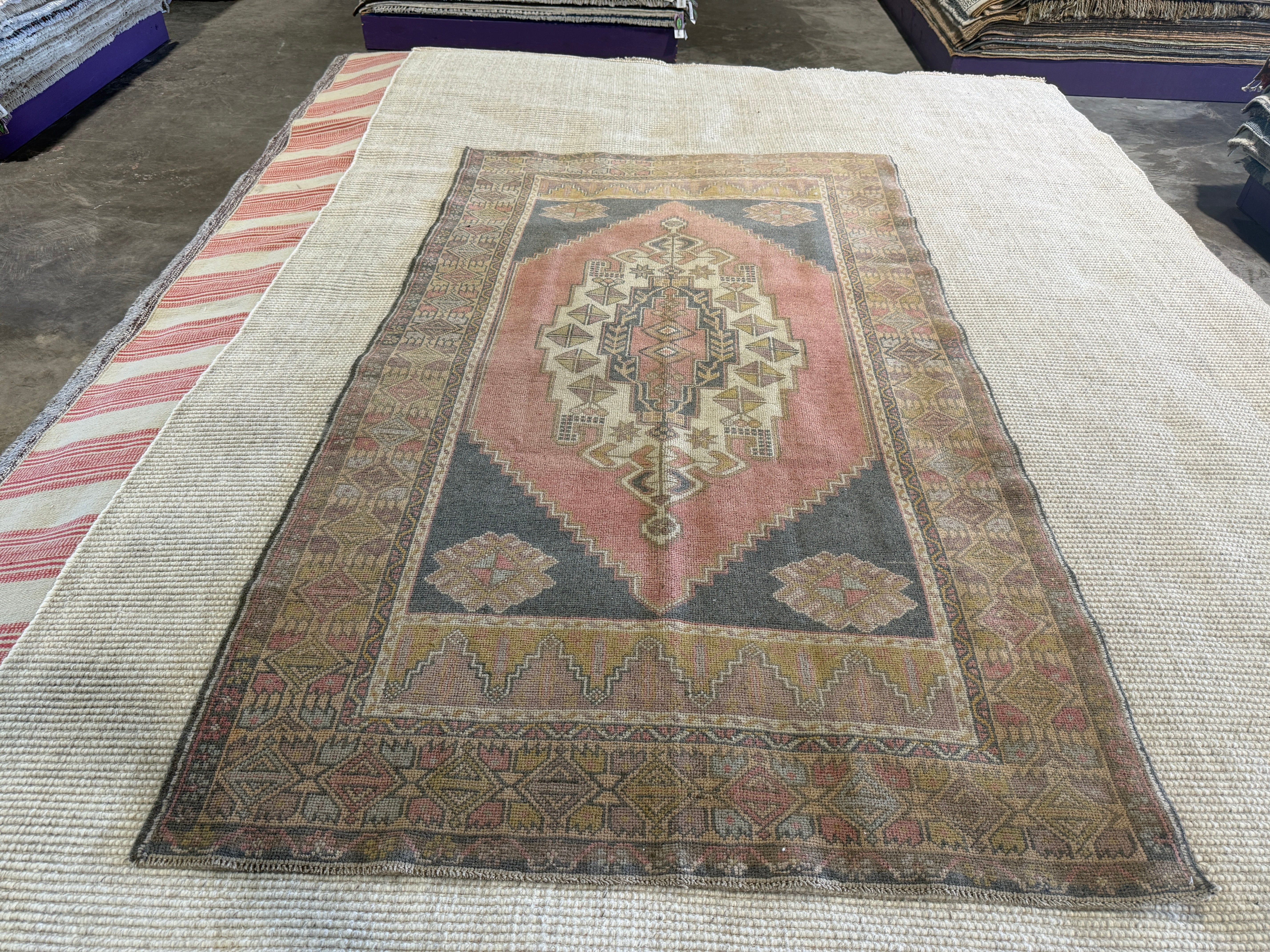 Roberta Pisco 4.3x7.6 Pink Hand-Knotted Vintage Turkish Oushak