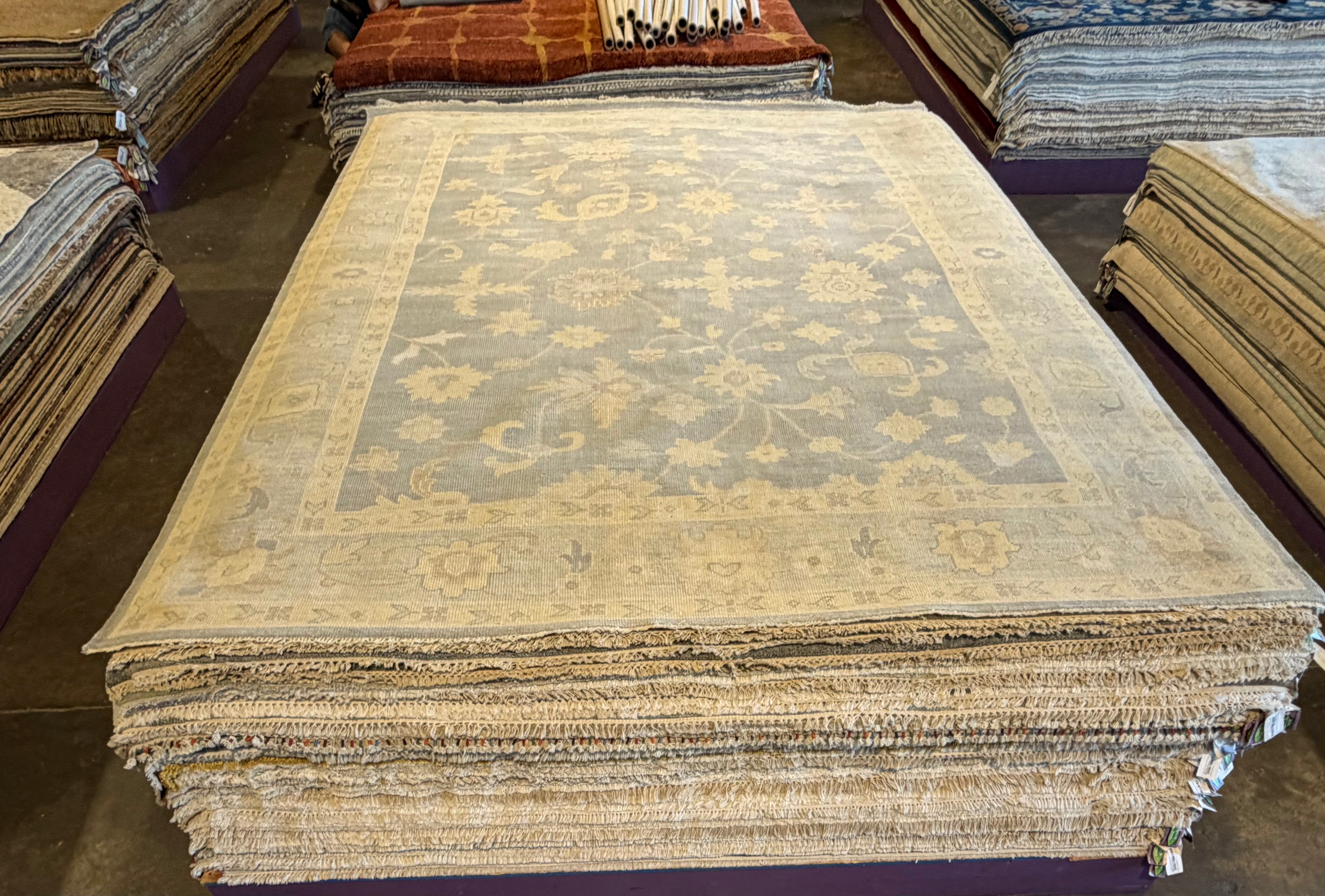 Julia Louis-Dreyfus 9x12 Blue and Yellow Hand-Knotted Oushak Rug