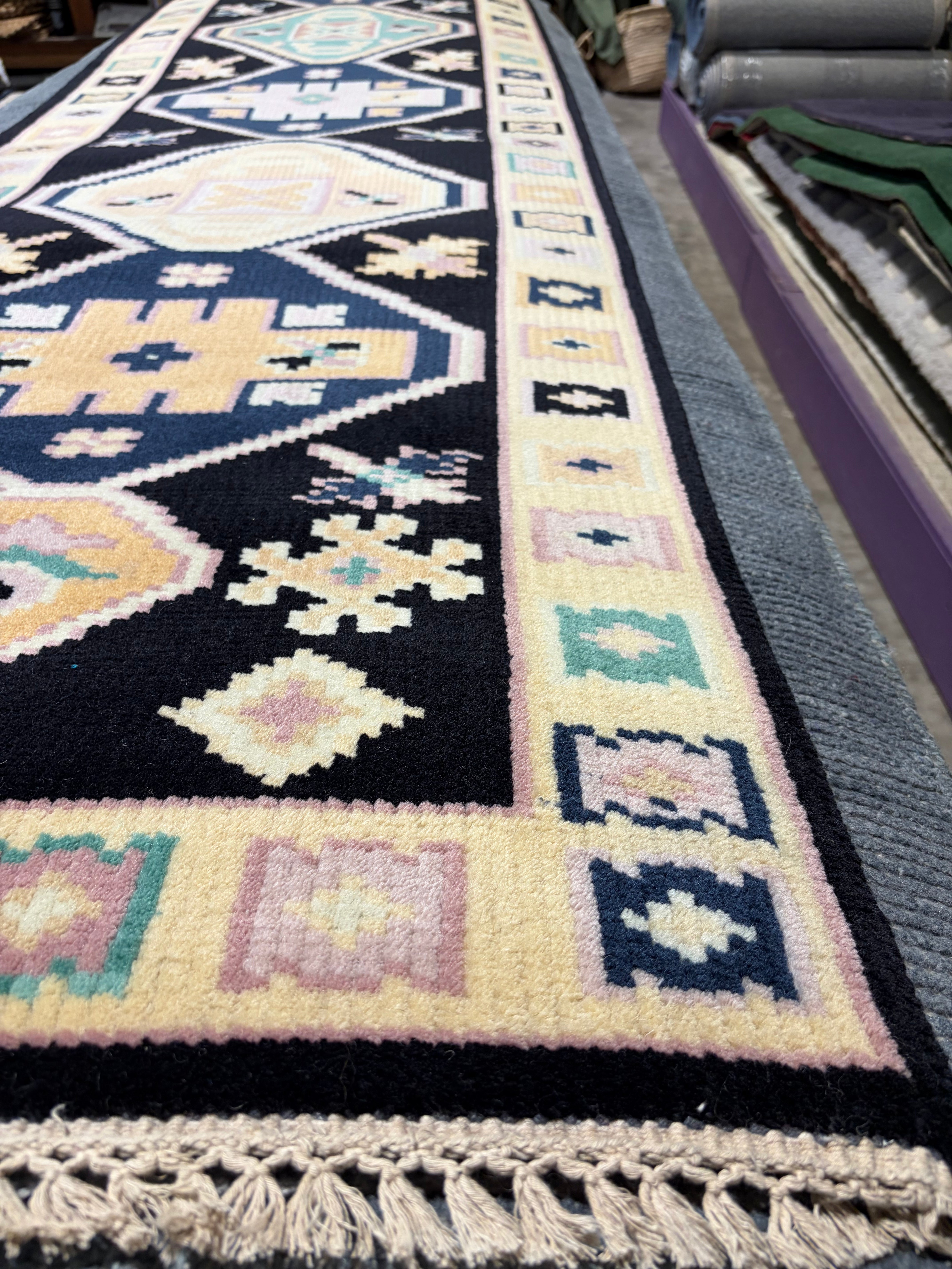 Alexandre-Joan 2.6x15.9 Black Hand-Knotted Oushak Runner
