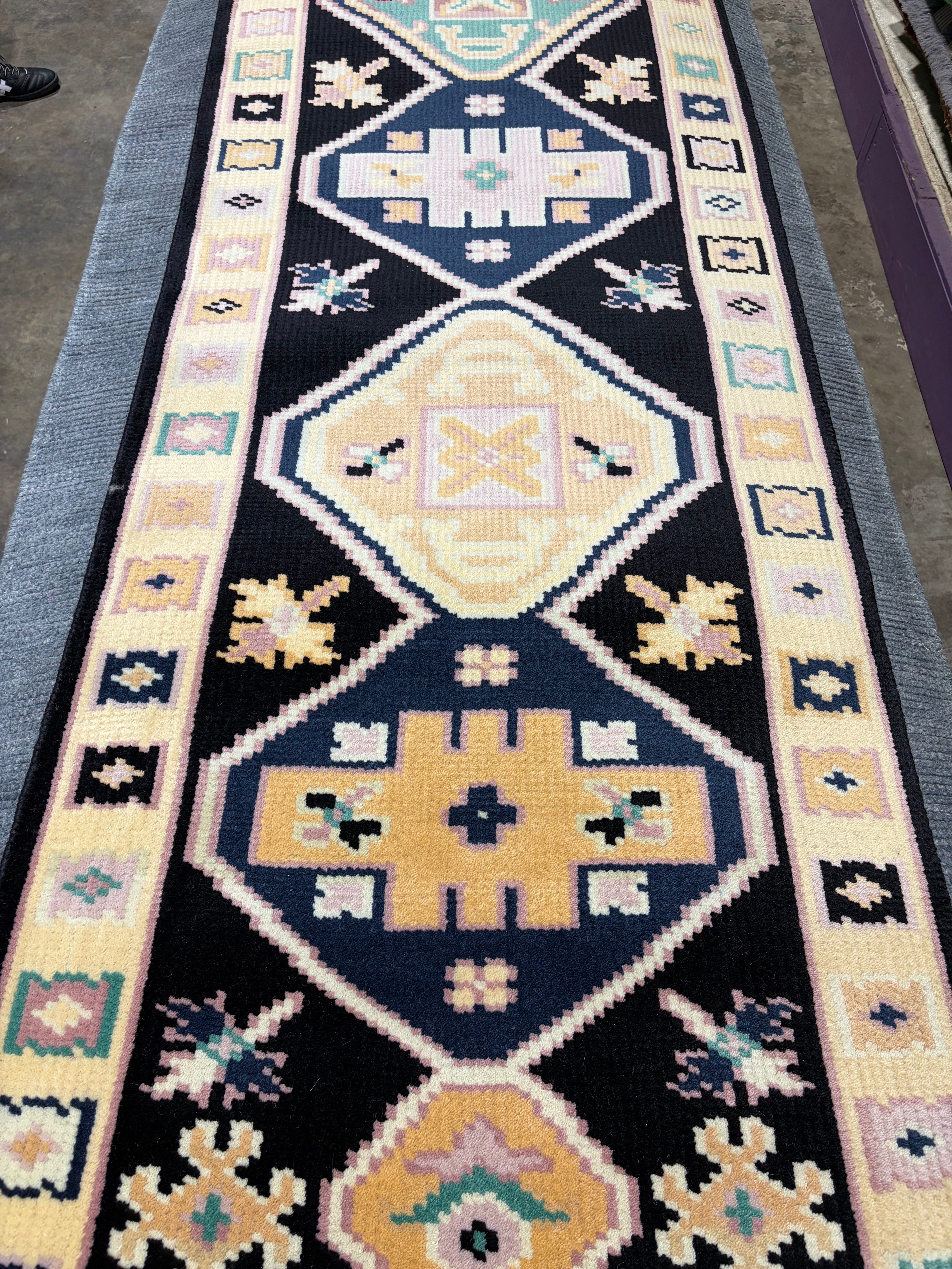 Alexandre-Joan 2.6x15.9 Black Hand-Knotted Oushak Runner