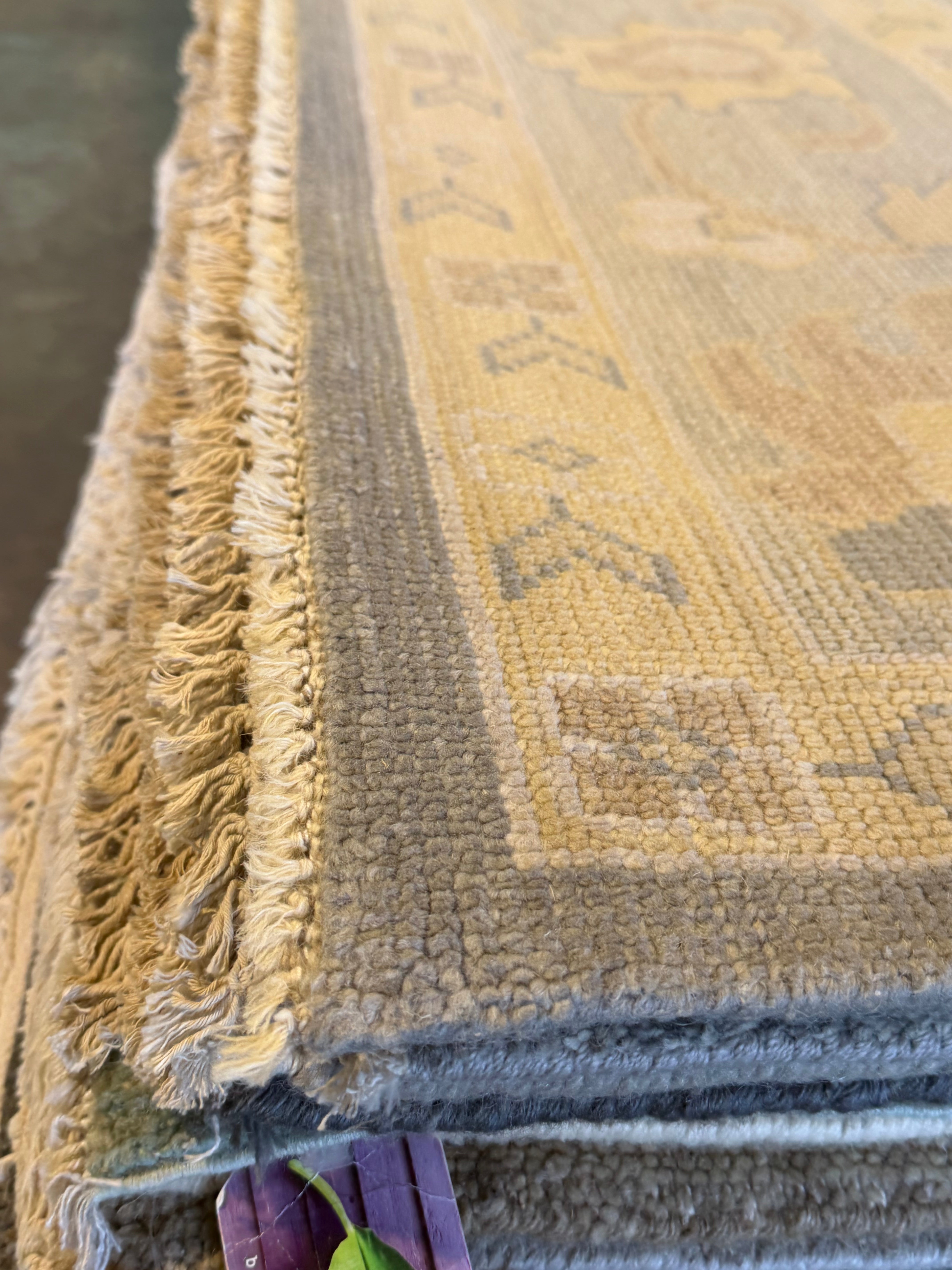 Julia Louis-Dreyfus 9x12 Blue and Yellow Hand-Knotted Oushak Rug
