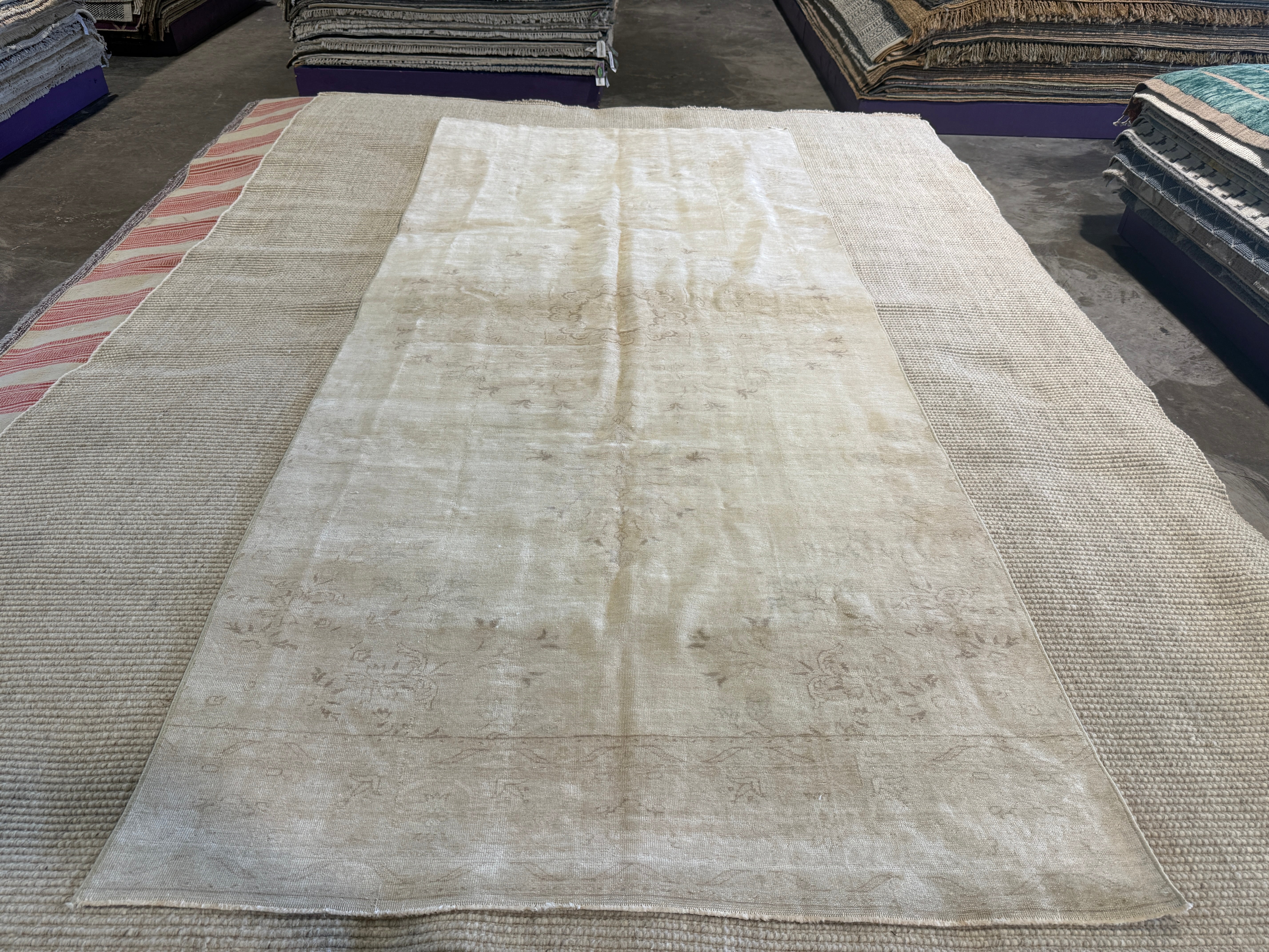 Cristina Morphis 4x9.7 Cream Hand-Knotted Vintage Turkish Oushak