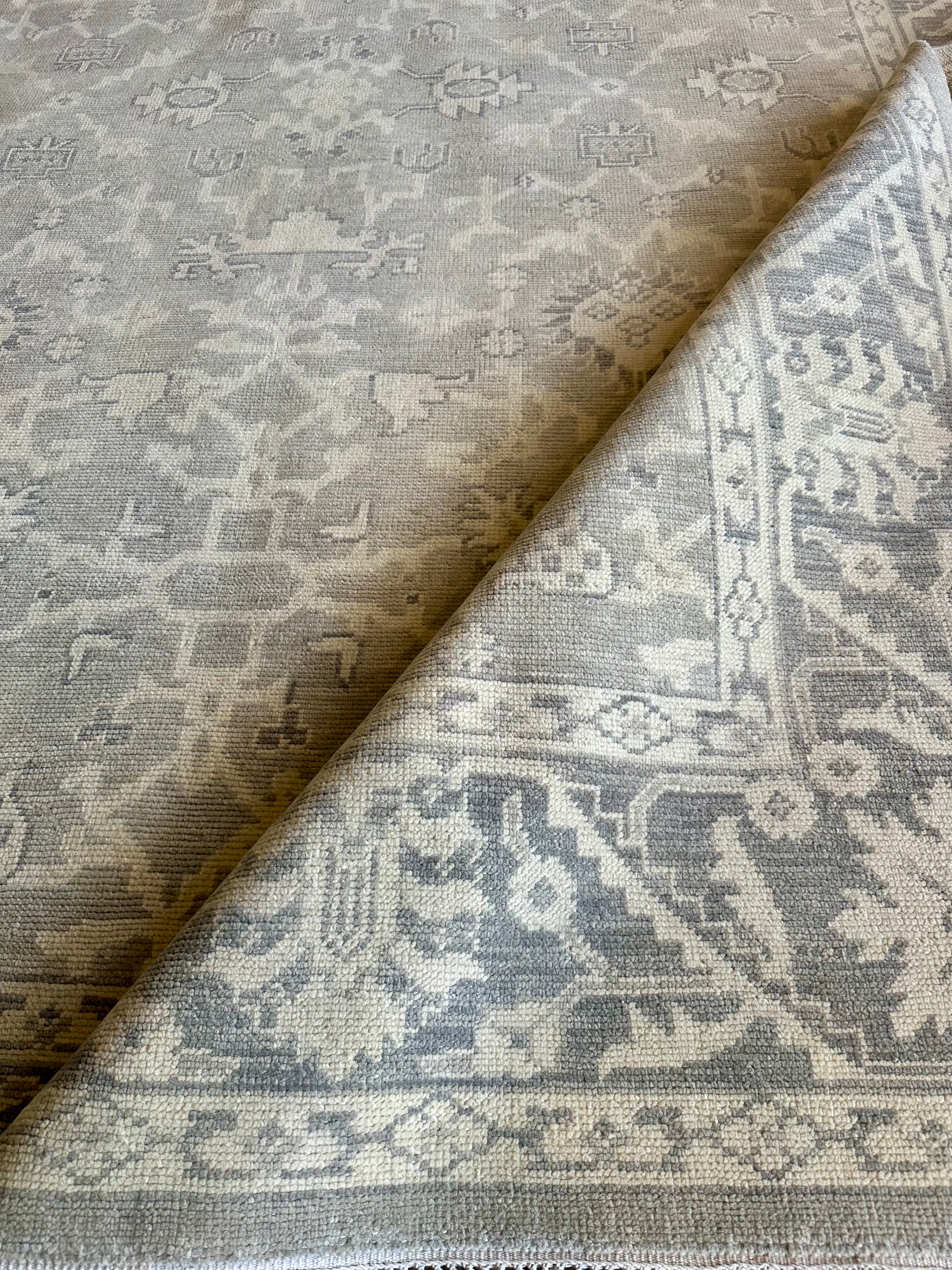 Tinsley Mortimer 8.6x12 Hand-Knotted Oushak Silver and Grey