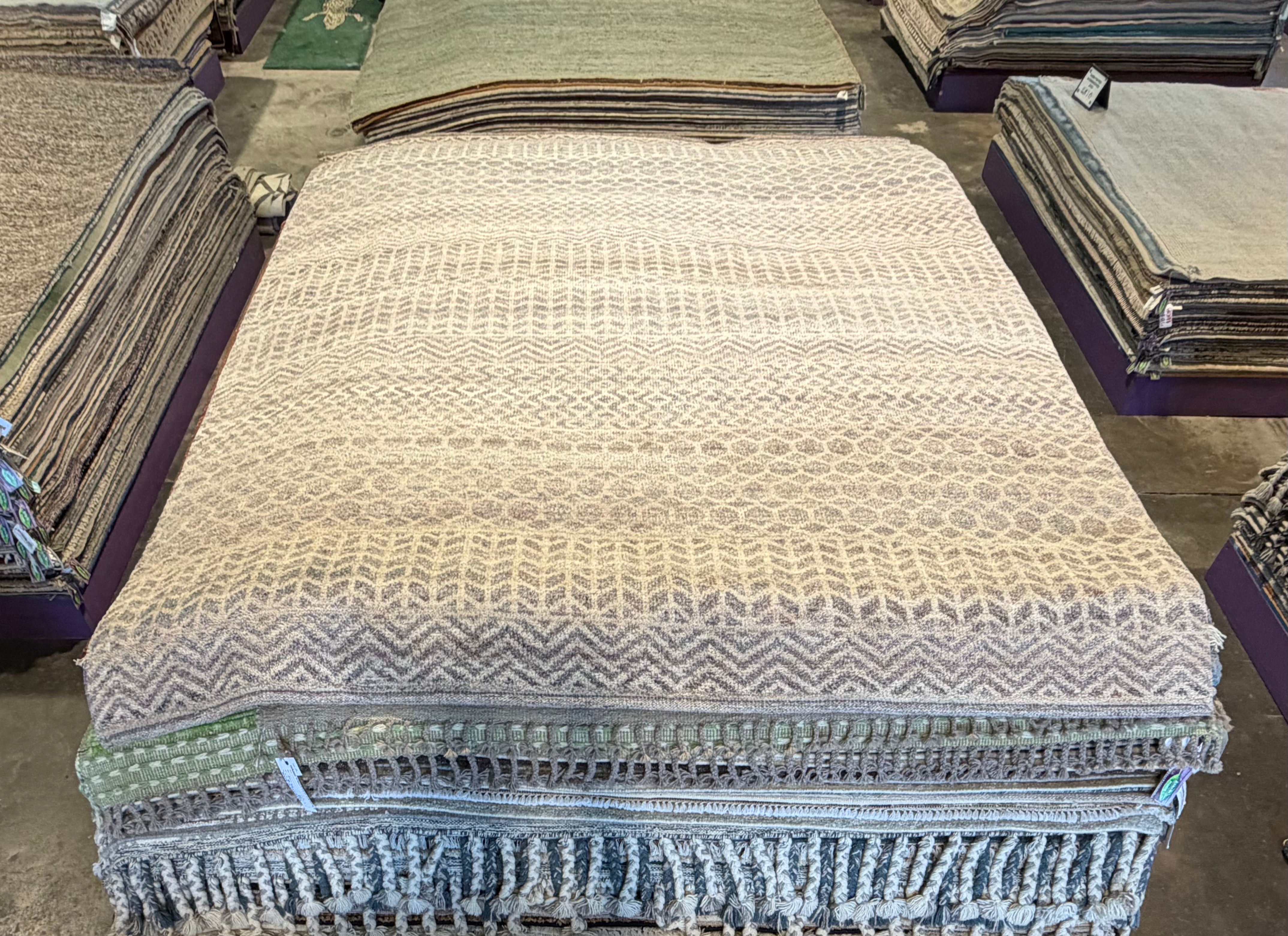 Justin Brescia 8x10 Hand-Knotted Modern Grass Grey and Silver