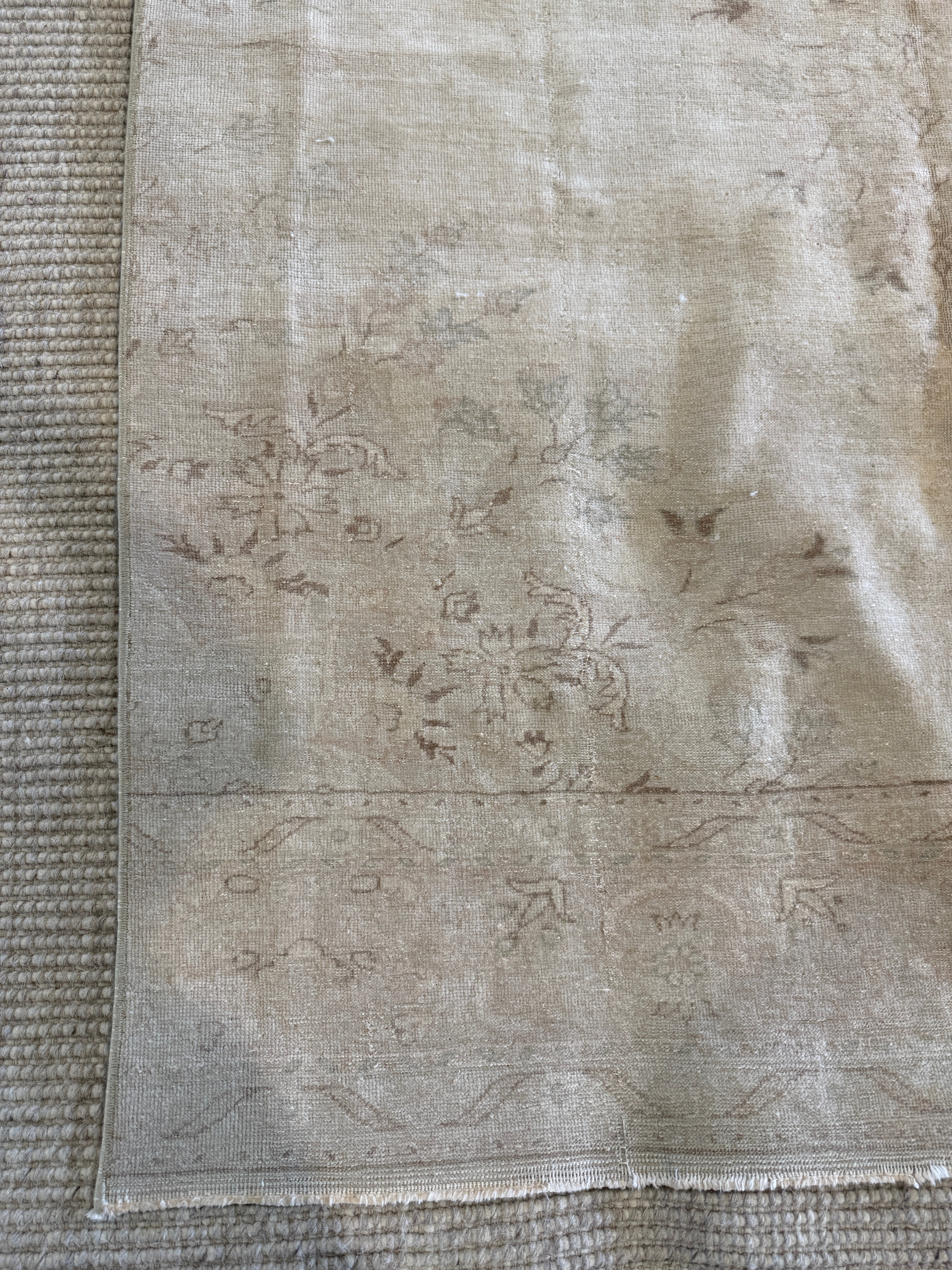 Cristina Morphis 4x9.7 Cream Hand-Knotted Vintage Turkish Oushak
