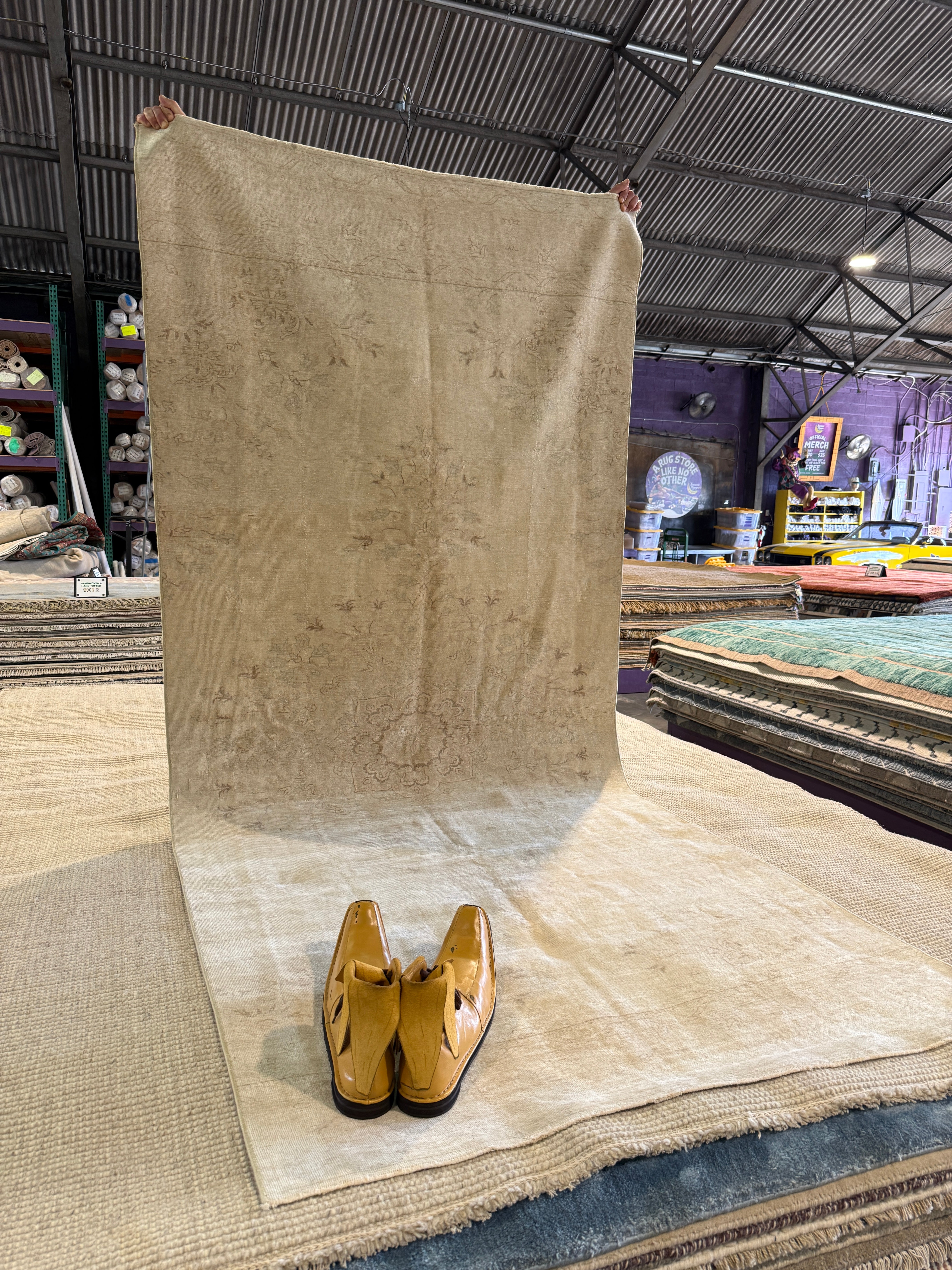 Cristina Morphis 4x9.7 Cream Hand-Knotted Vintage Turkish Oushak