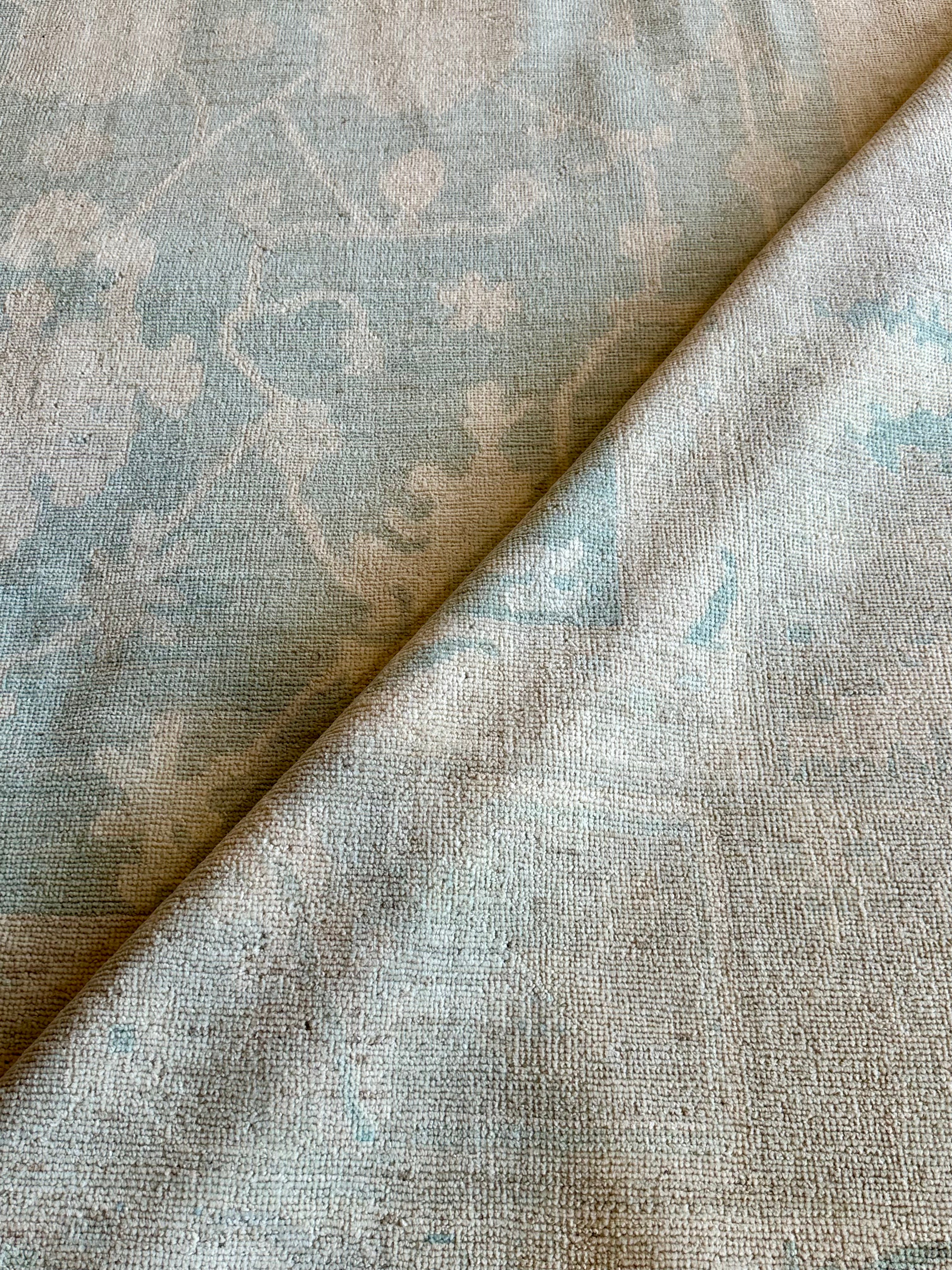 Claudia Doumit 9.2x11.10 Blue and Cream Whitewashed Afghani Oushak
