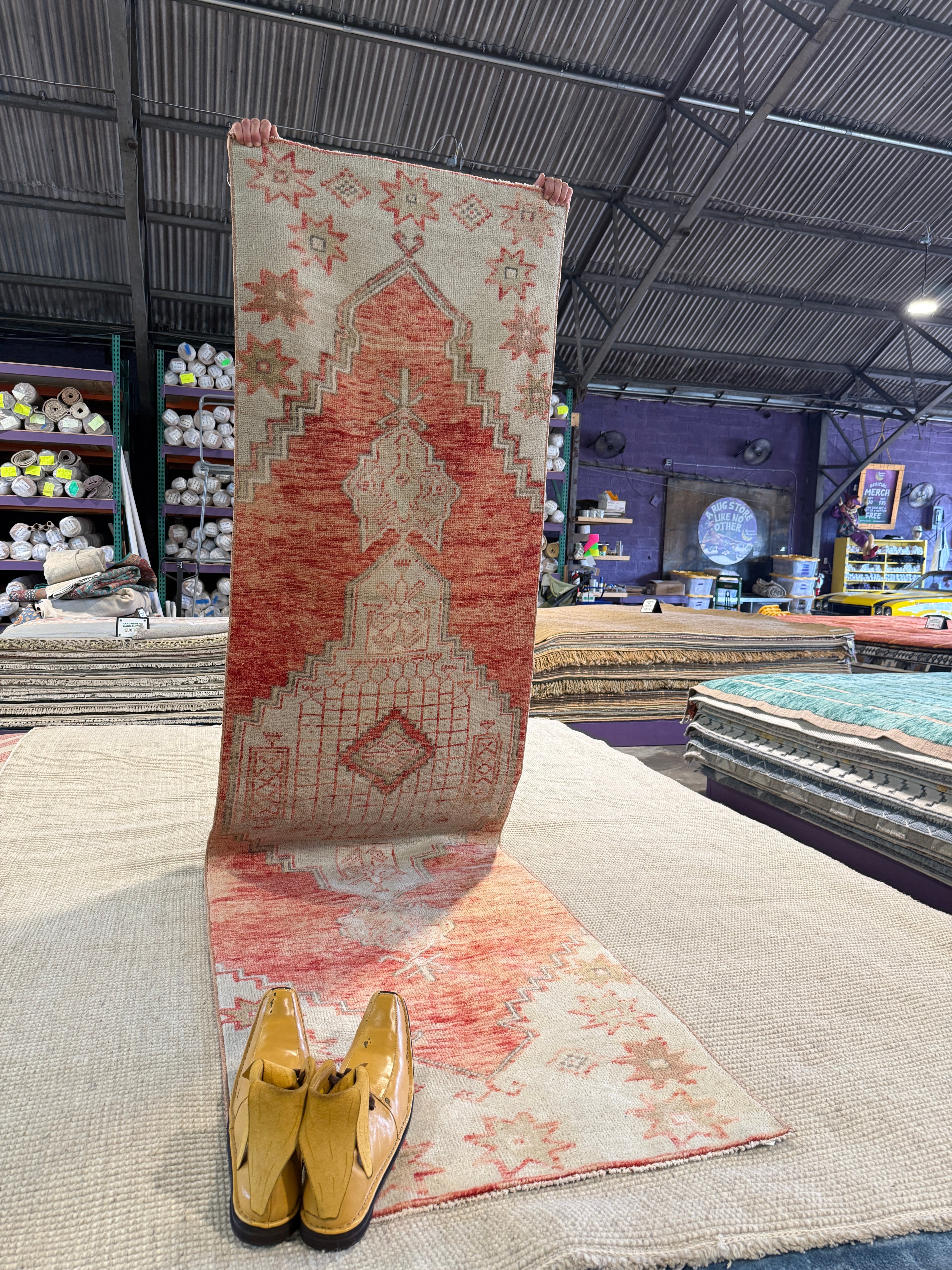 Tabatha Mahony 2.8x9.10 Pink Hand-Knotted Vintage Turkish Oushak Runner