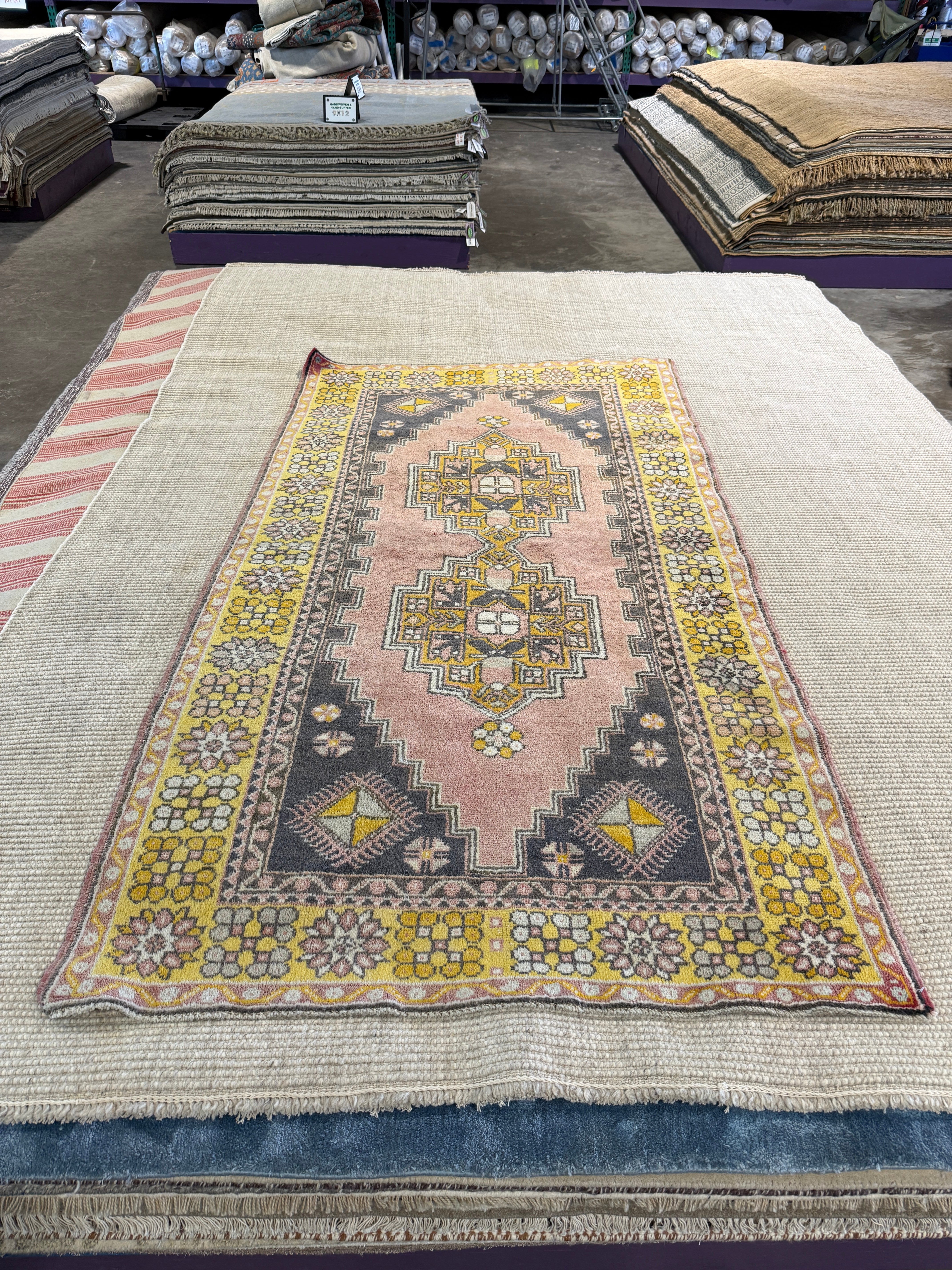 Paula Jones 4x7.4 Pink Hand-Knotted Vintage Turkish Oushak