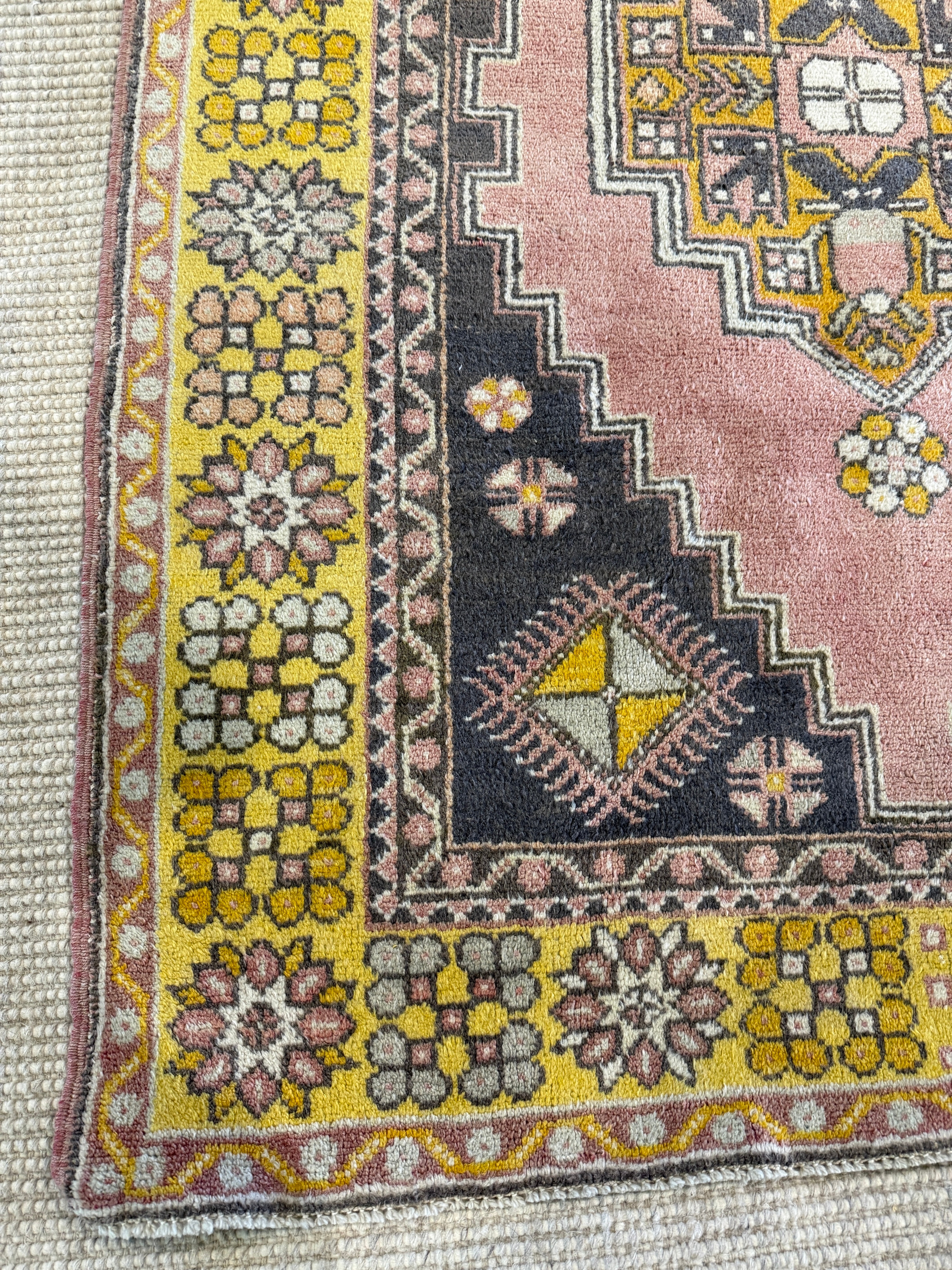 Paula Jones 4x7.4 Pink Hand-Knotted Vintage Turkish Oushak