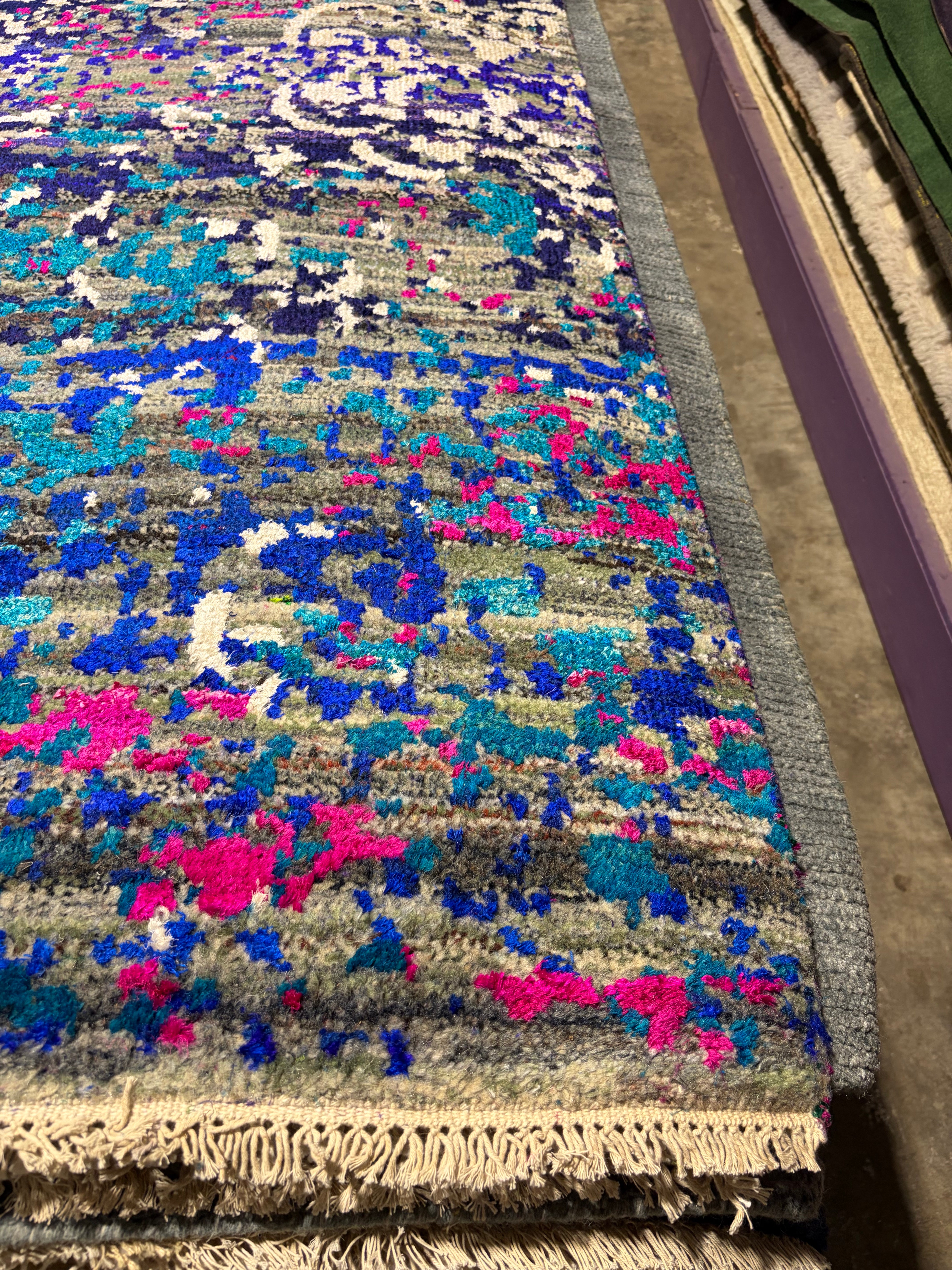 Keiko Green Hand-Knotted Blue Abstract Modern Runner - Multiple Sizes