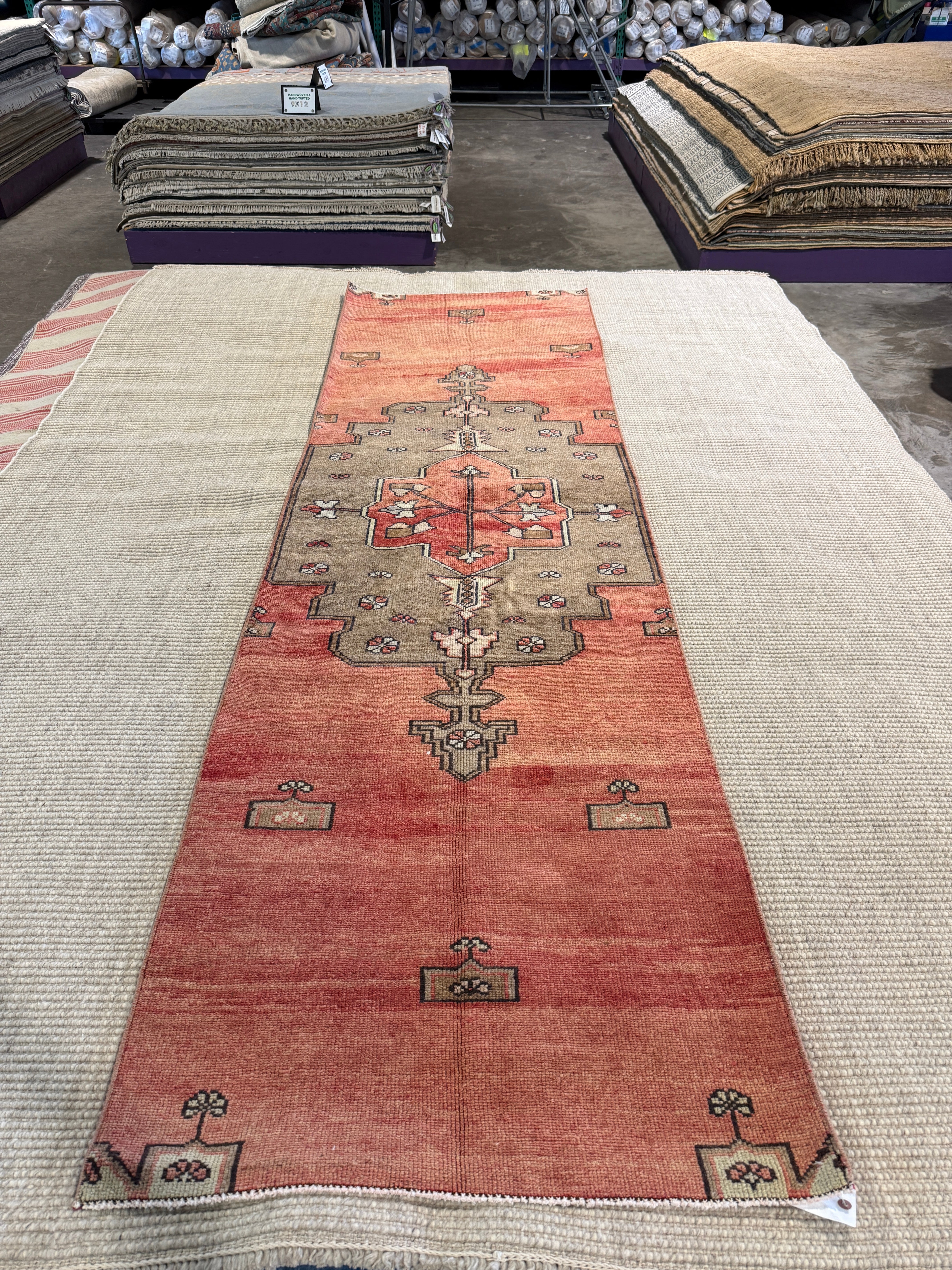 Helen Keller 2.10x9.9 Red Hand-Knotted Vintage Turkish Oushak Runner