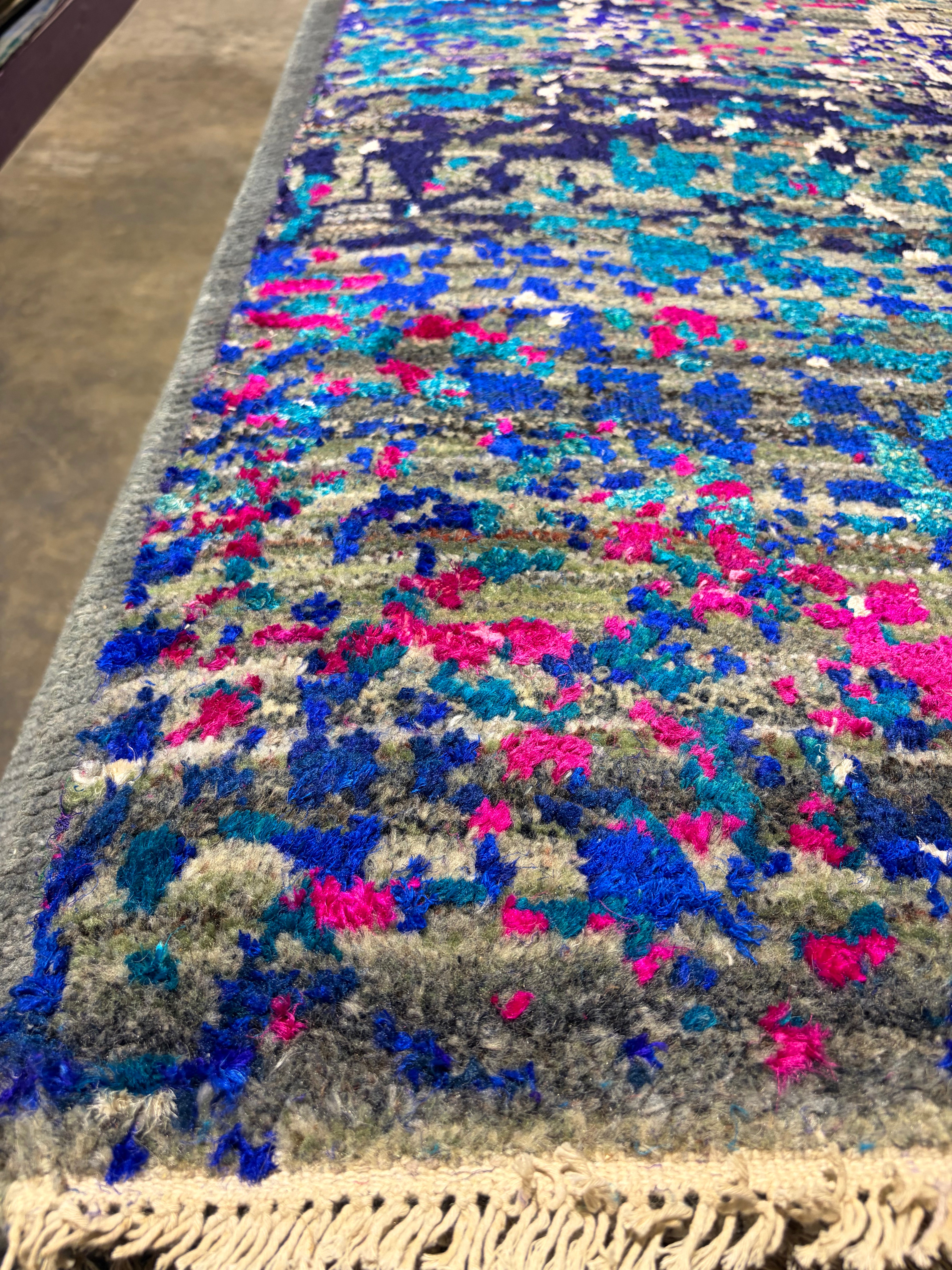 Keiko Green Hand-Knotted Blue Abstract Modern Runner - Multiple Sizes