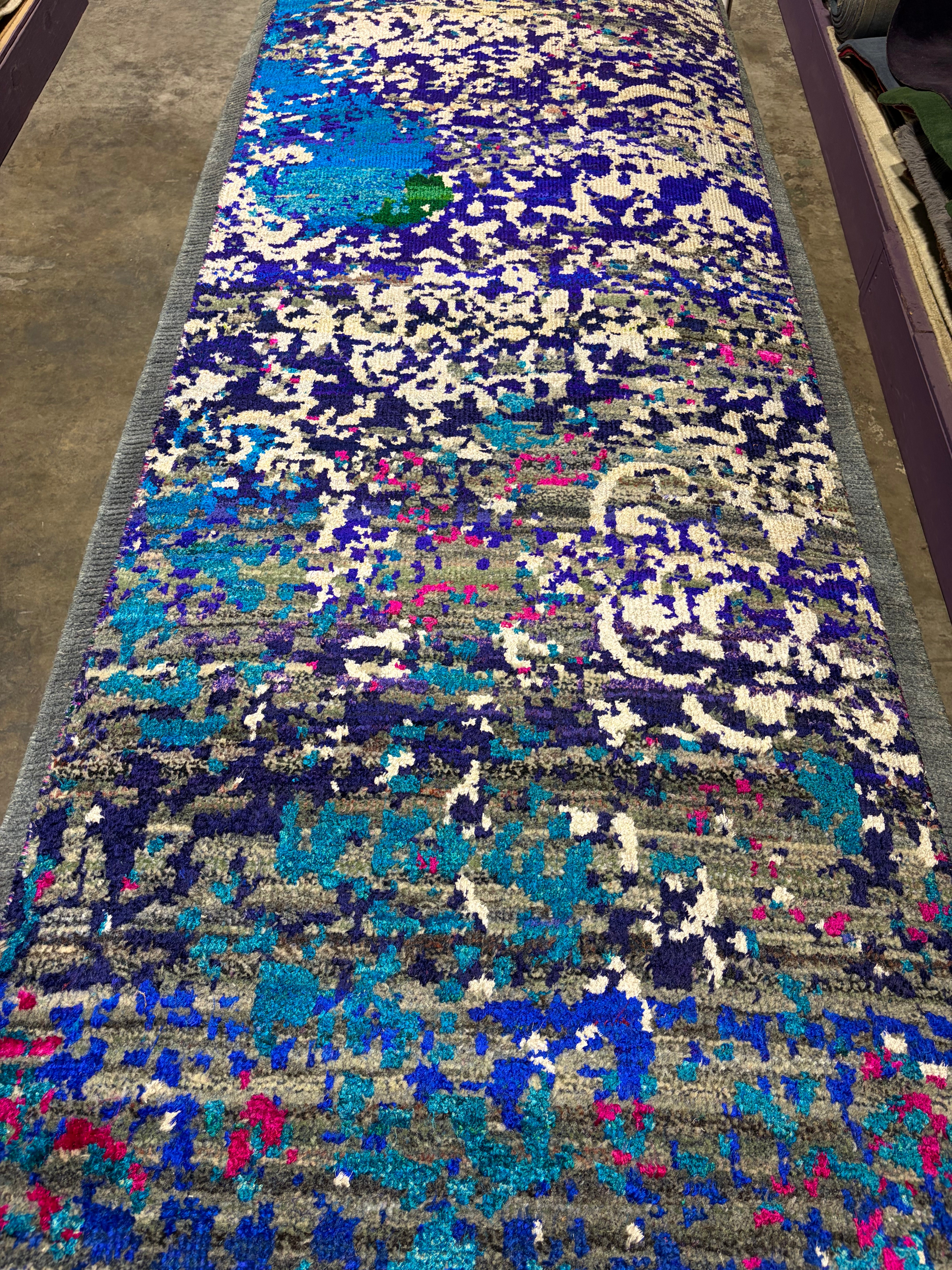 Keiko Green Hand-Knotted Blue Abstract Modern Runner - Multiple Sizes
