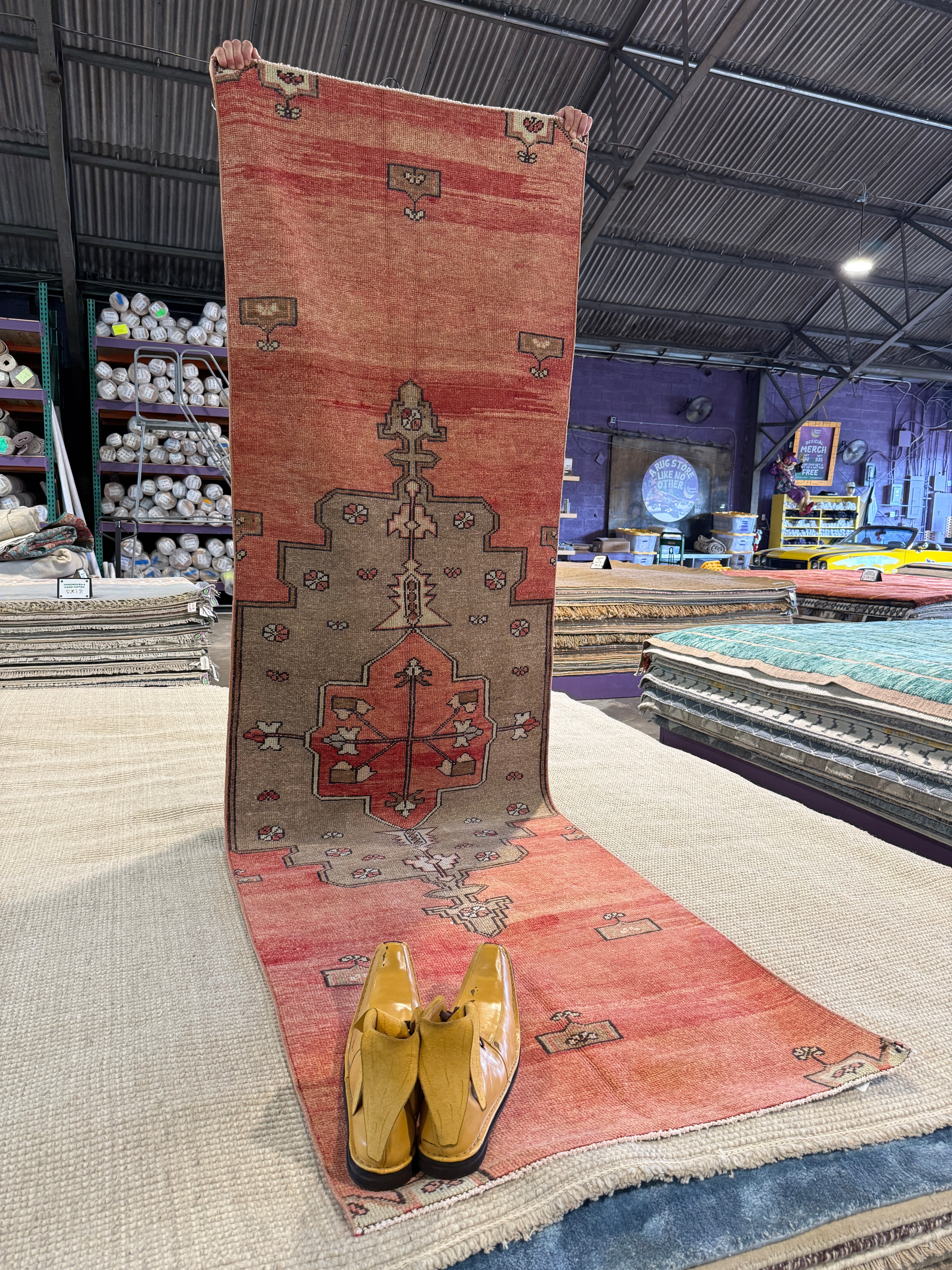 Helen Keller 2.10x9.9 Red Hand-Knotted Vintage Turkish Oushak Runner