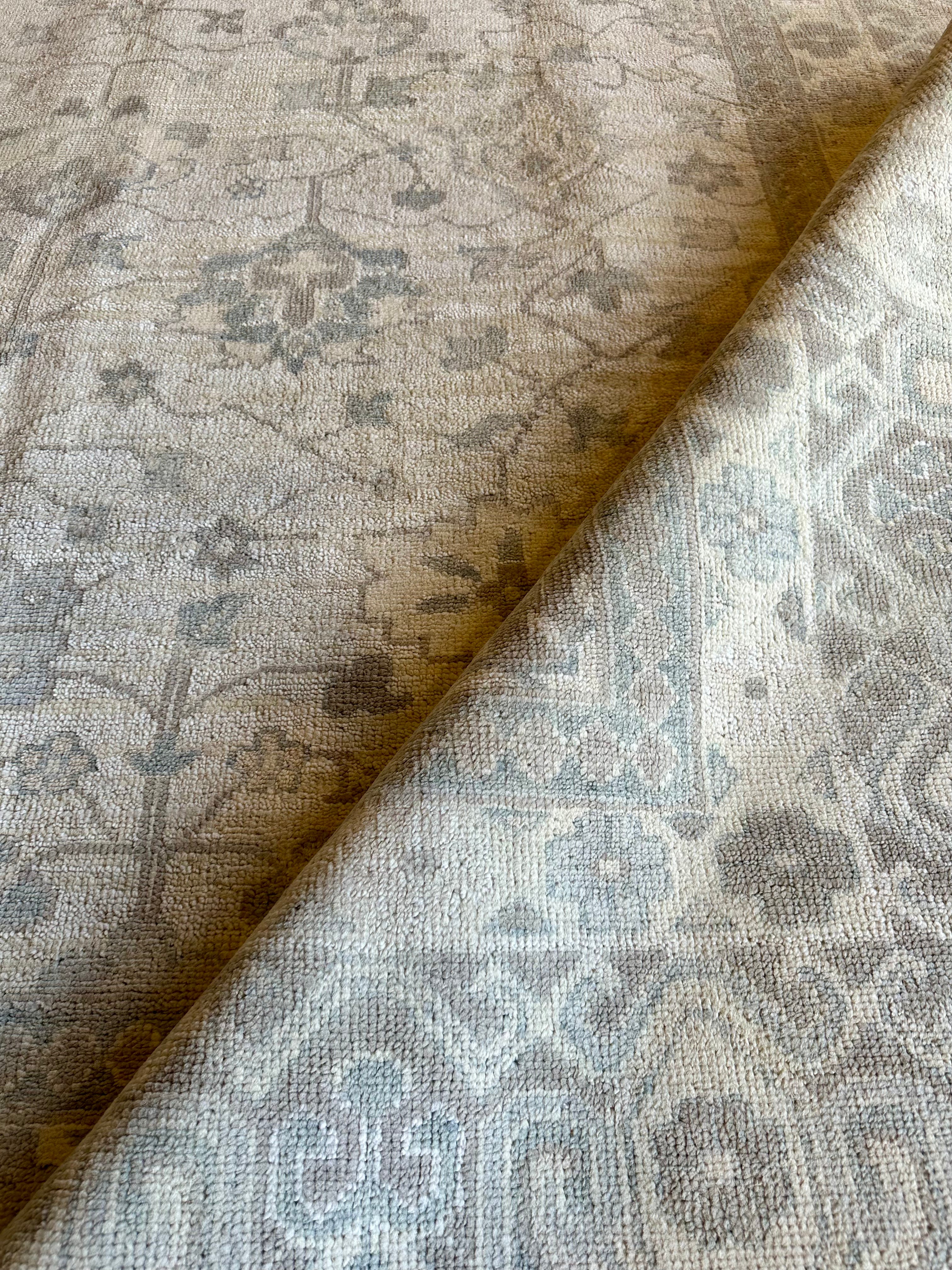 Roksana Babajan 9.3x12.3 Hand-Knotted Oushak Rug Ivory and Tan