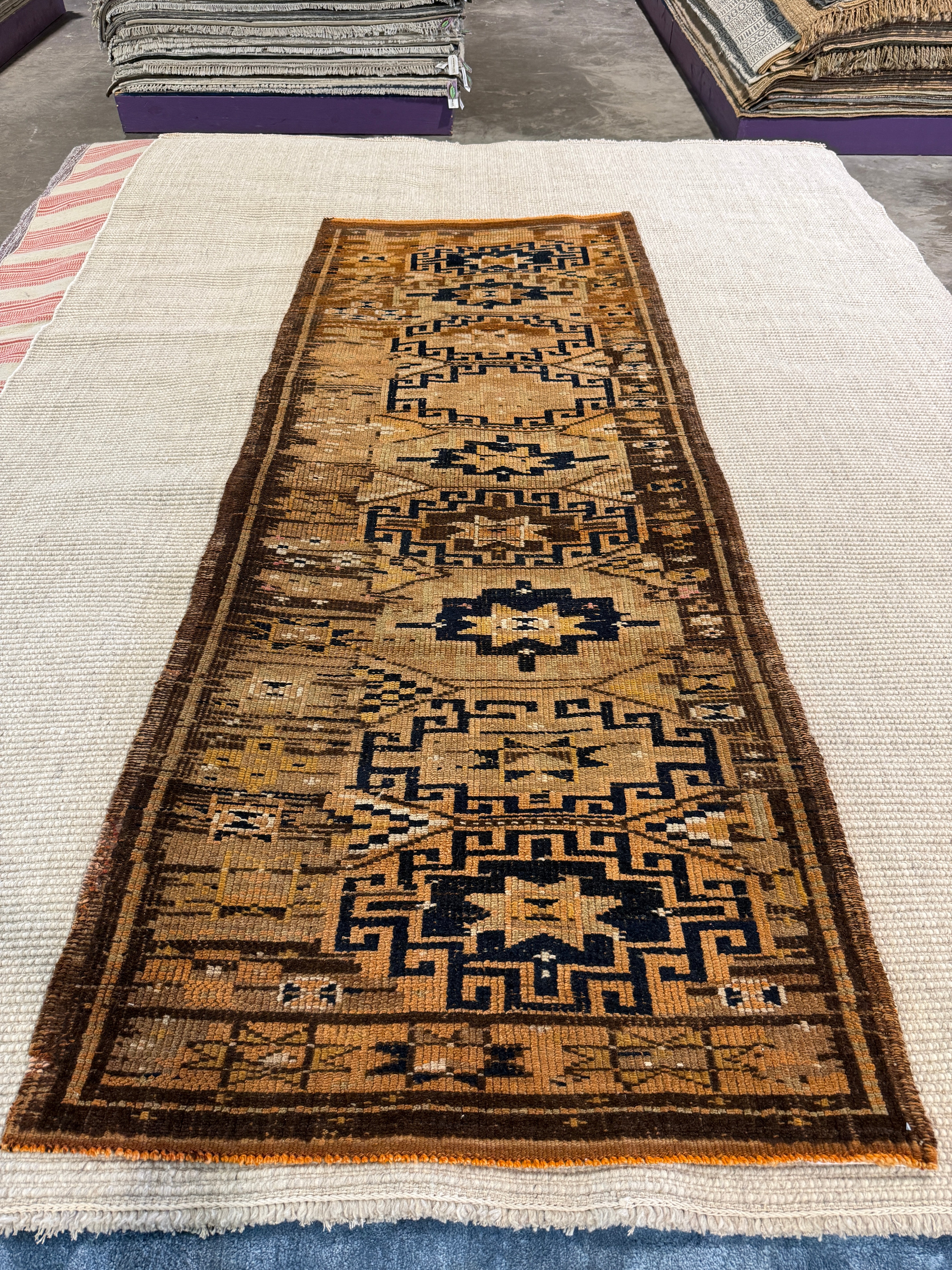 Jolene Gregor 3.3x8.5 Brown Hand-Knotted Vintage Turkish Oushak