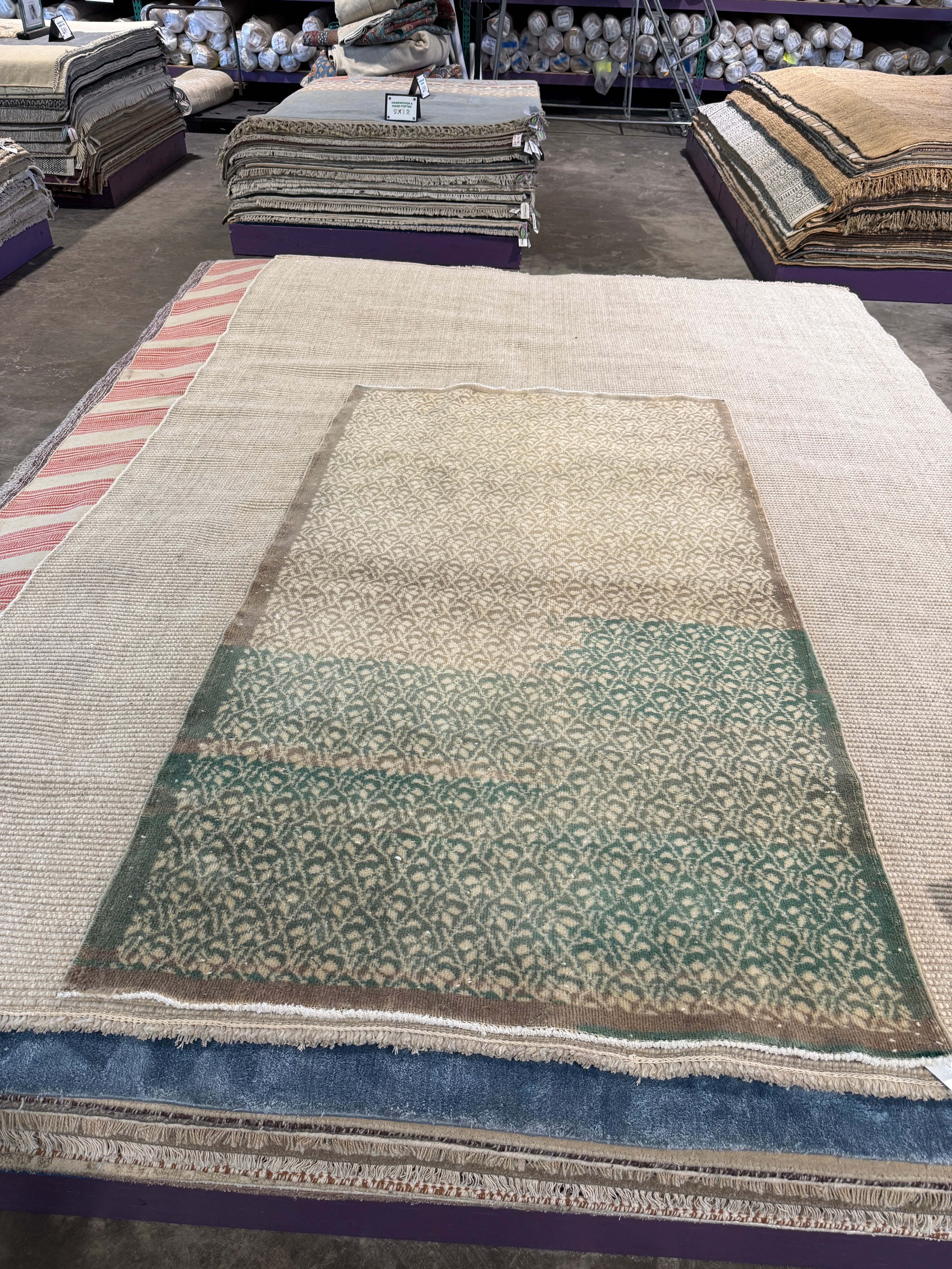 Bernadette Lane 3.11x6.10 Green Hand-Knotted Vintage Turkish Oushak