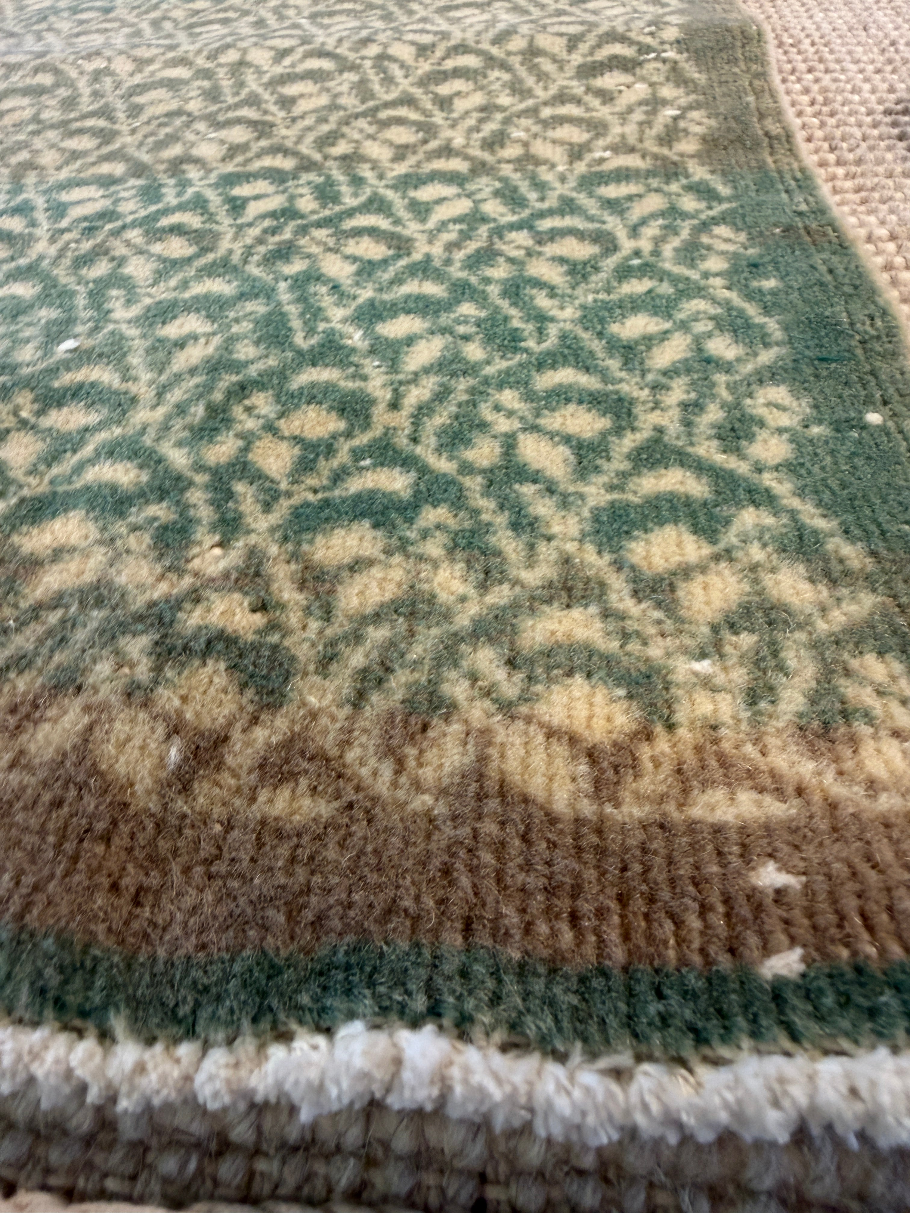 Bernadette Lane 3.11x6.10 Green Hand-Knotted Vintage Turkish Oushak