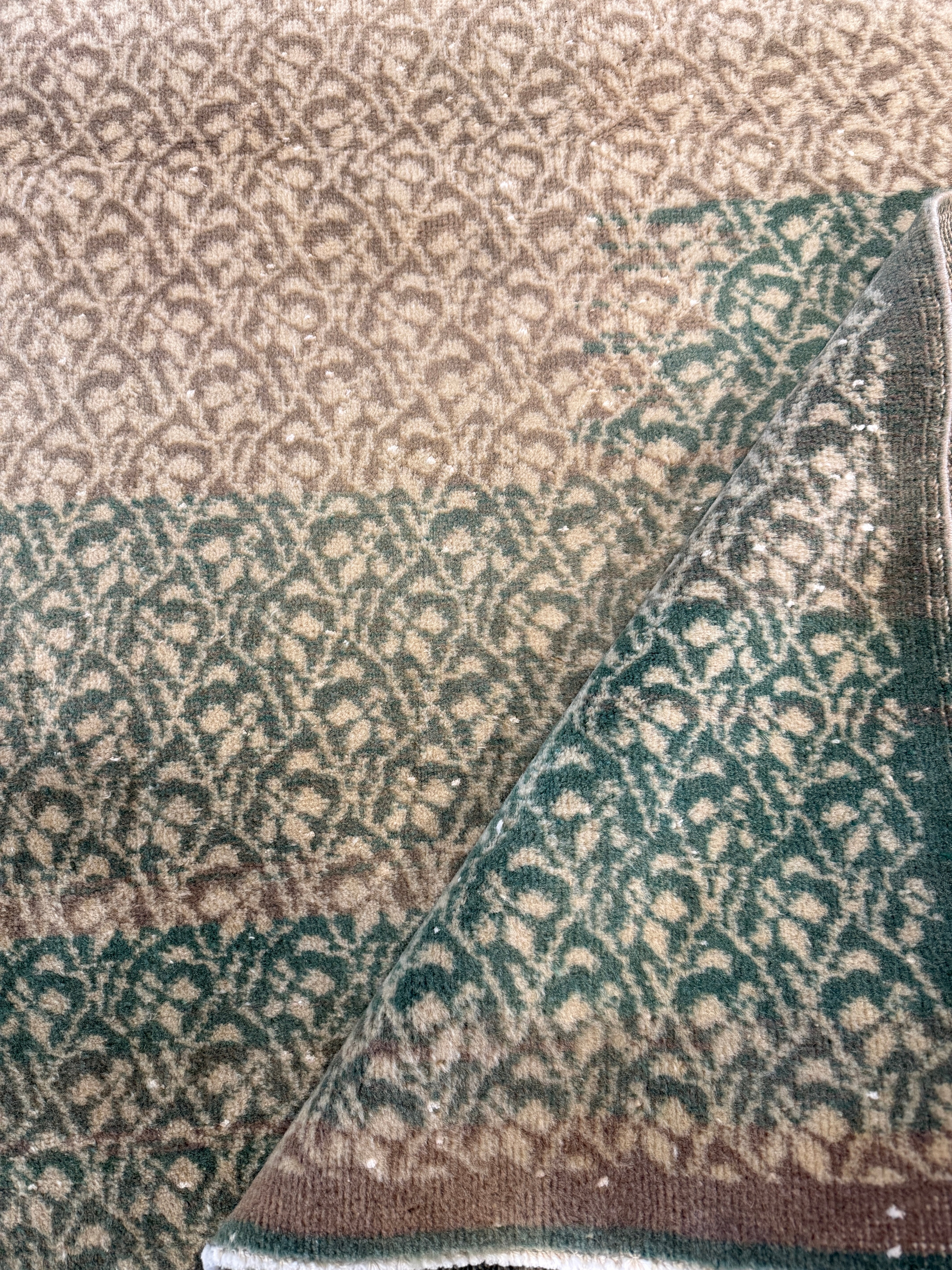 Bernadette Lane 3.11x6.10 Green Hand-Knotted Vintage Turkish Oushak