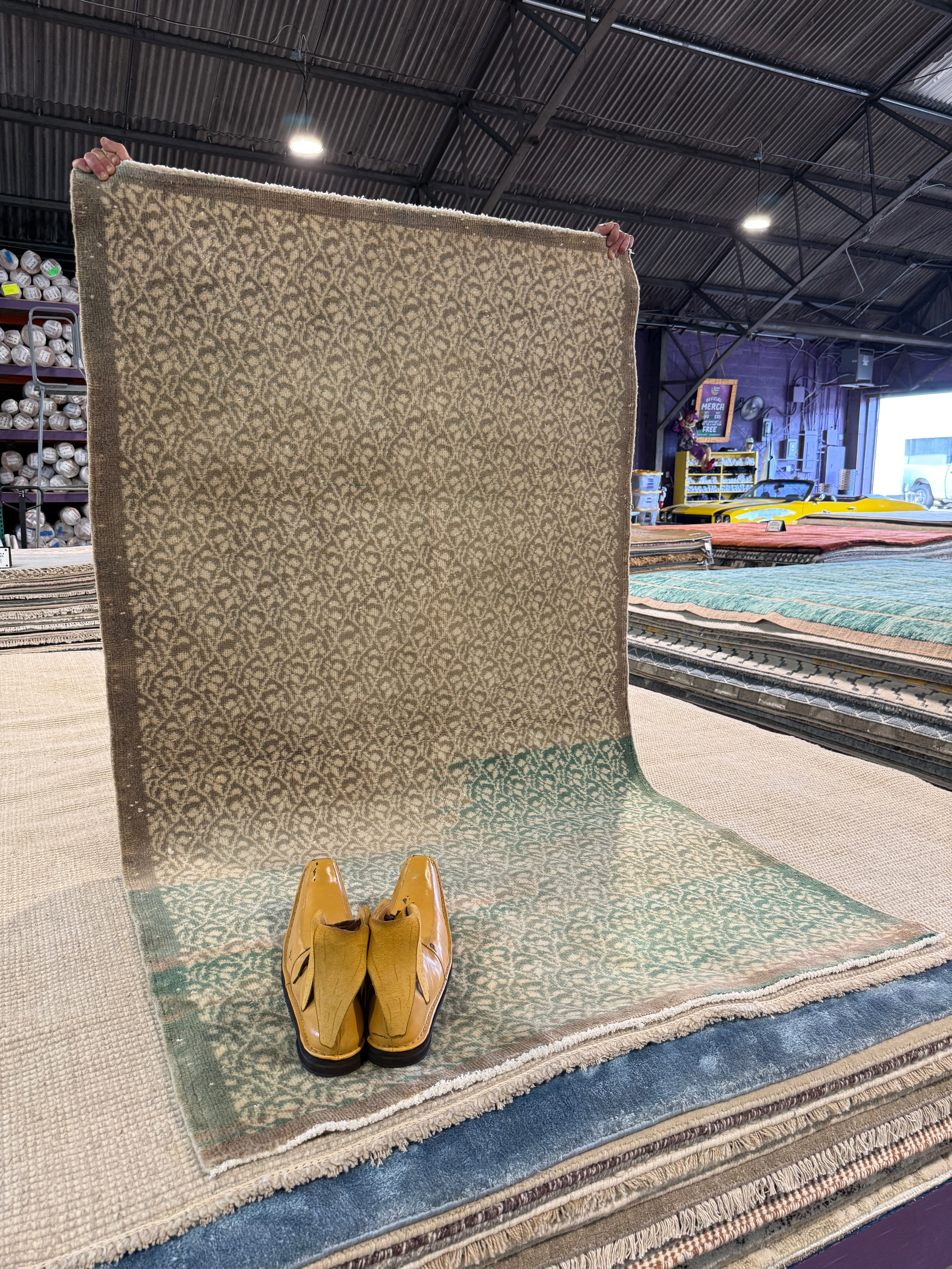 Bernadette Lane 3.11x6.10 Green Hand-Knotted Vintage Turkish Oushak