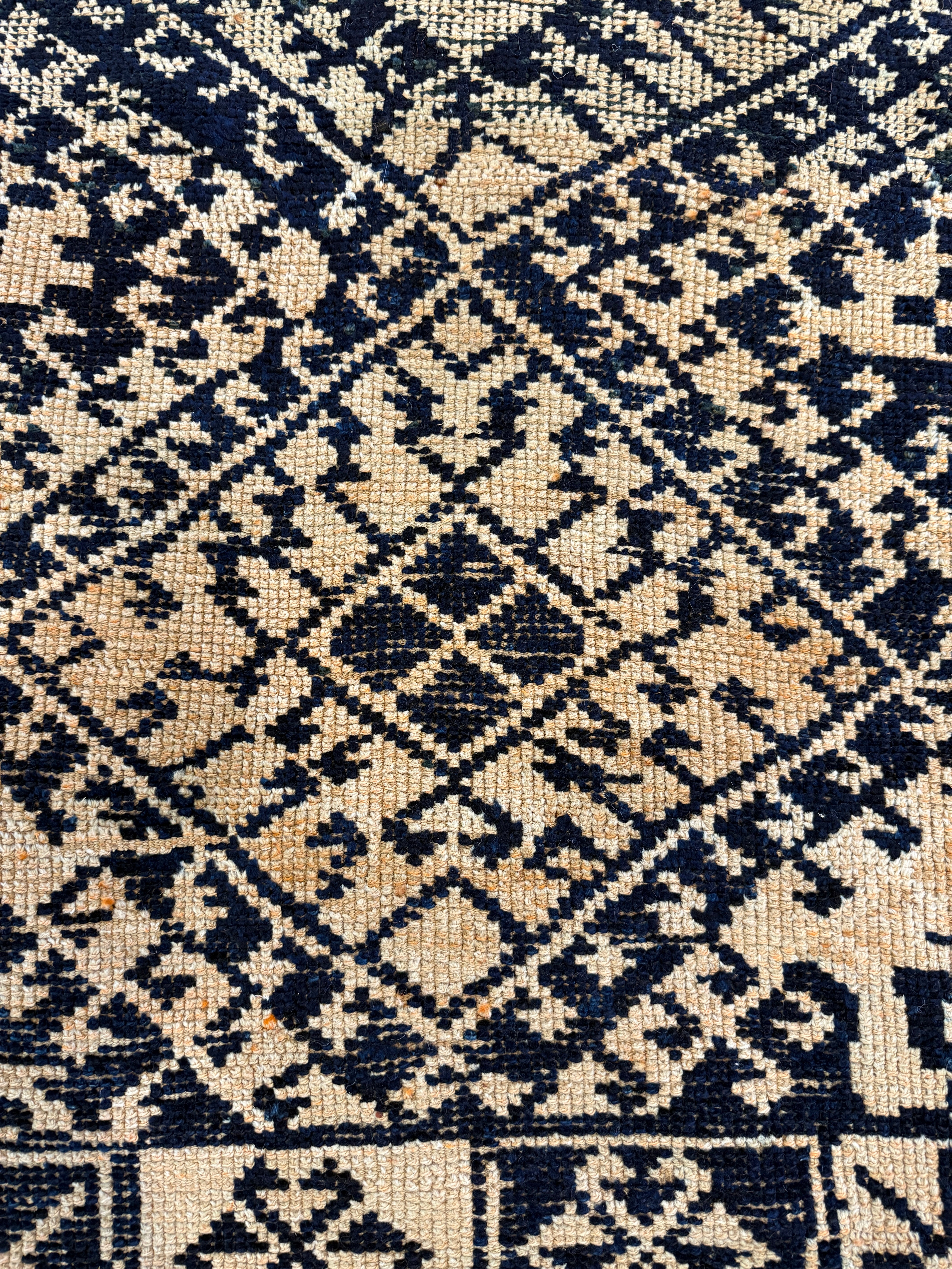 Carla Young 2.5x7.2 Navy Blue Hand-Knotted Vintage Turkish Oushak Runner