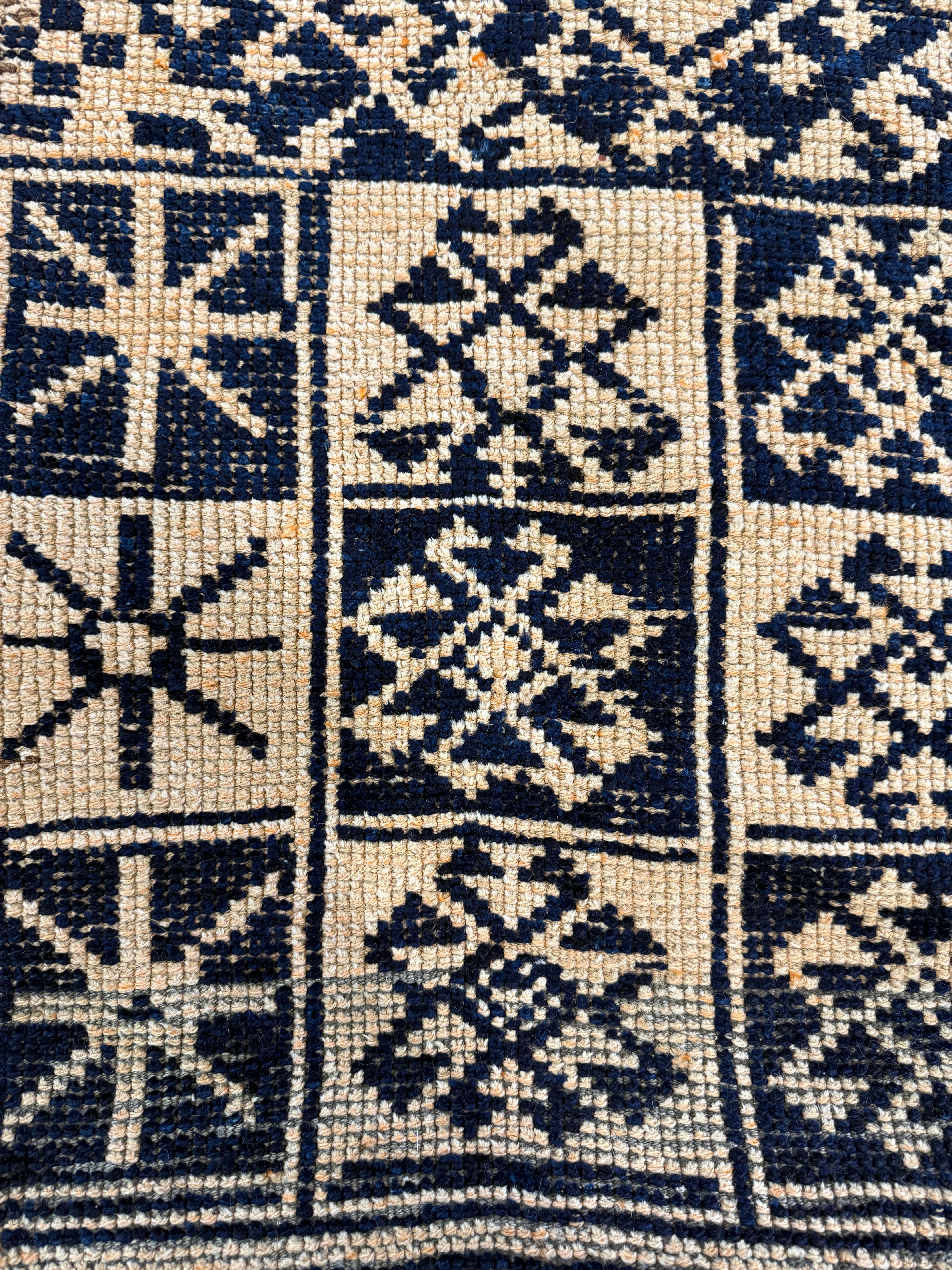Carla Young 2.5x7.2 Navy Blue Hand-Knotted Vintage Turkish Oushak Runner