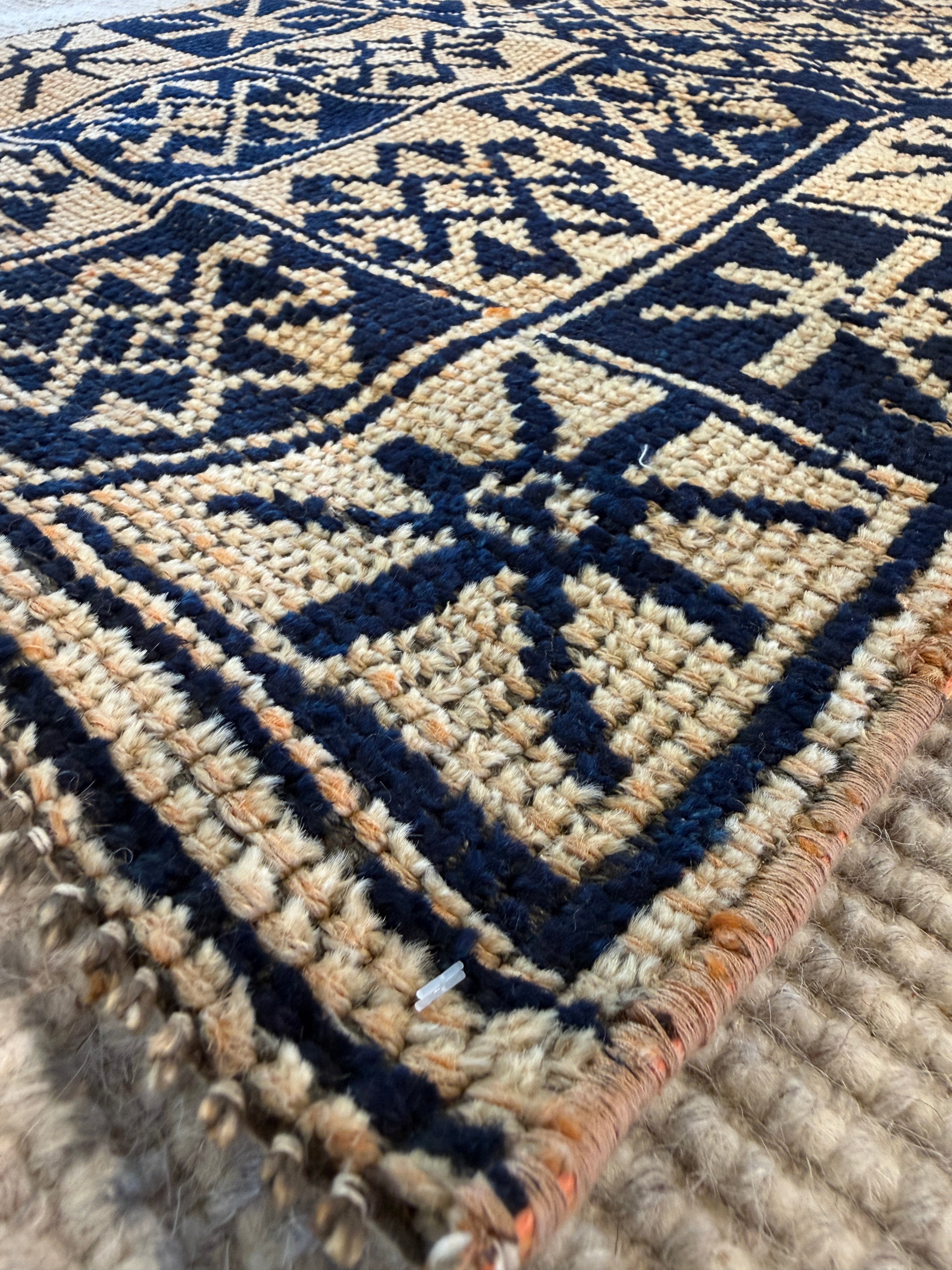 Carla Young 2.5x7.2 Navy Blue Hand-Knotted Vintage Turkish Oushak Runner