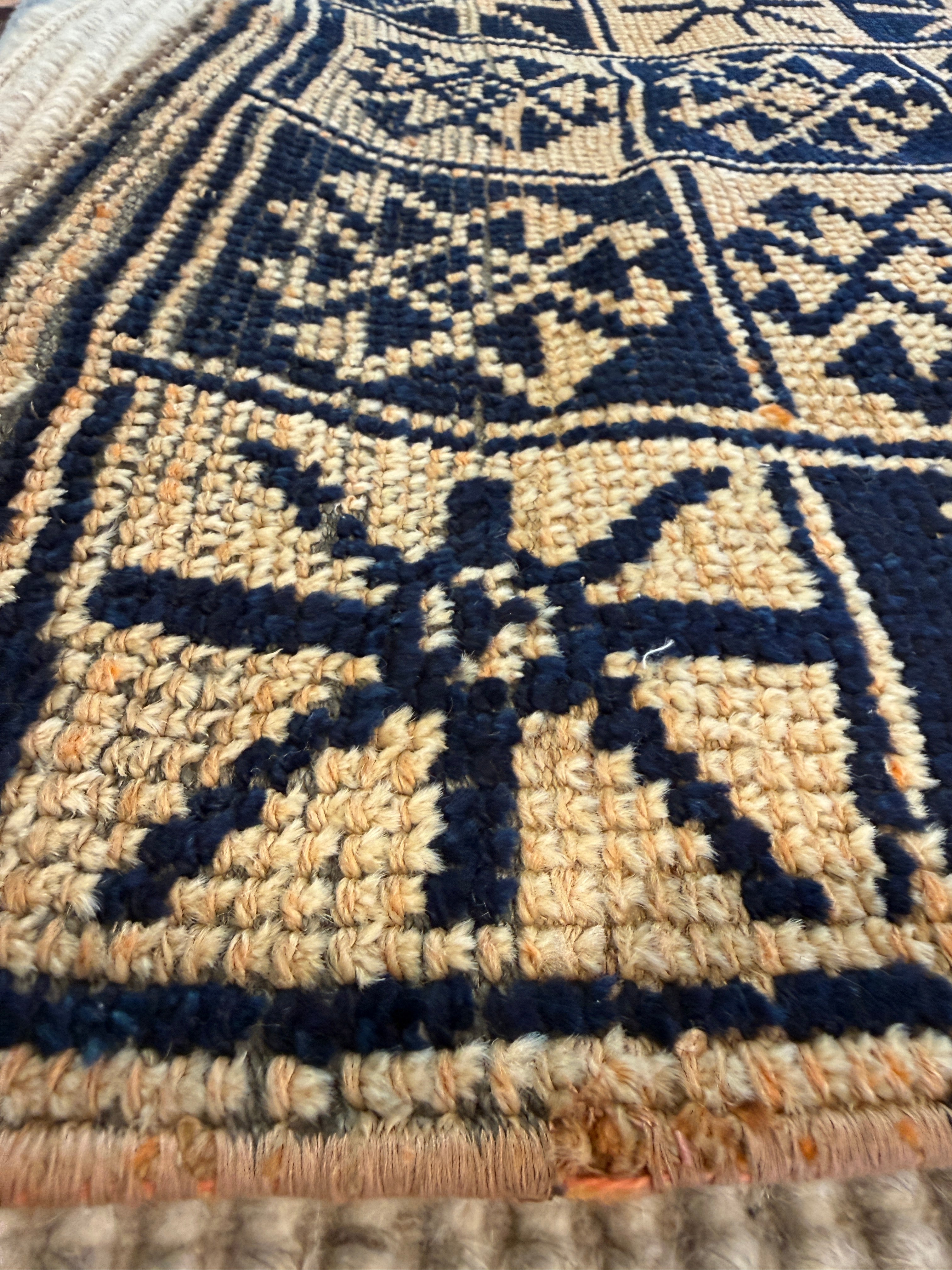 Carla Young 2.5x7.2 Navy Blue Hand-Knotted Vintage Turkish Oushak Runner