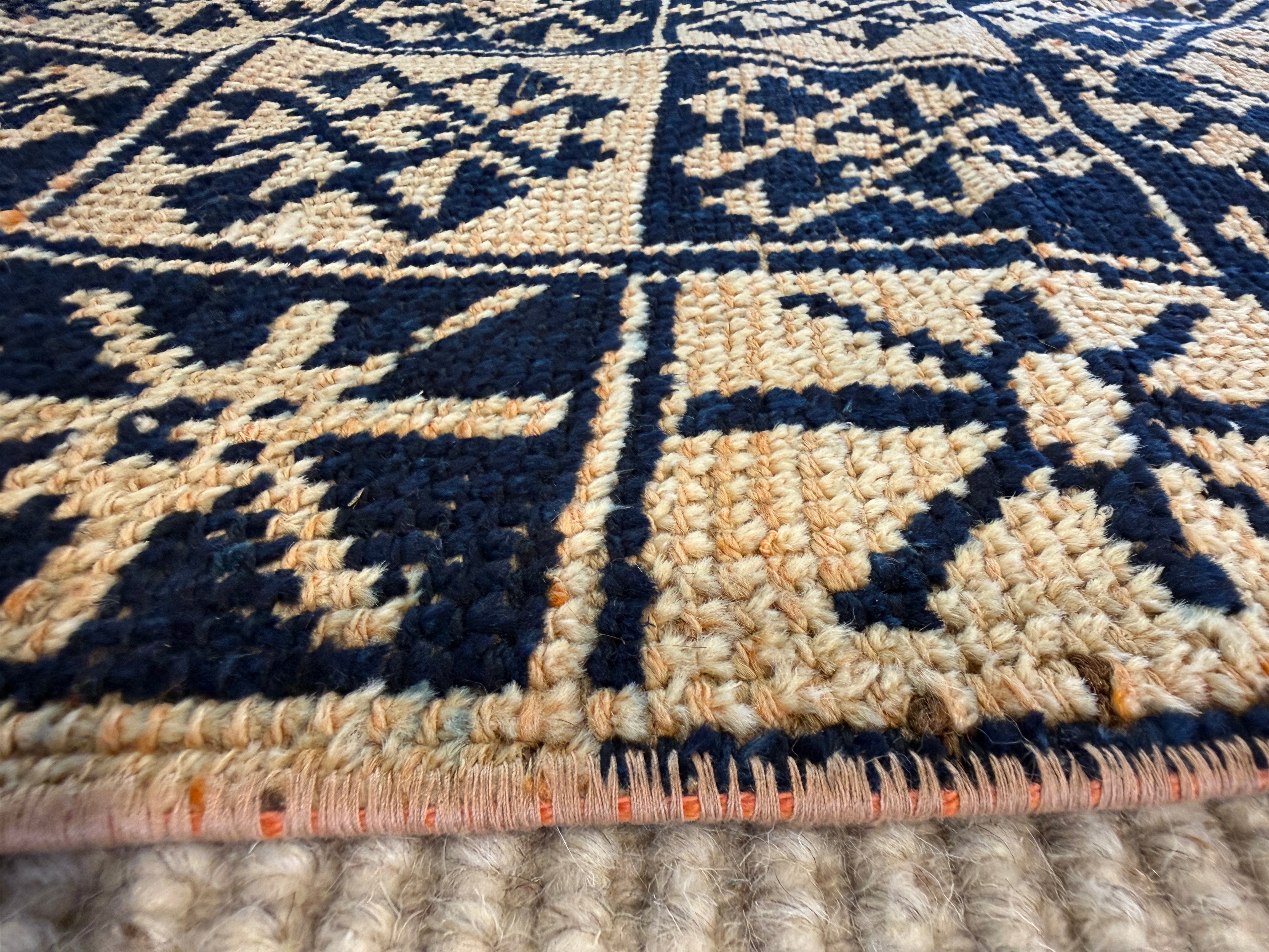 Carla Young 2.5x7.2 Navy Blue Hand-Knotted Vintage Turkish Oushak Runner