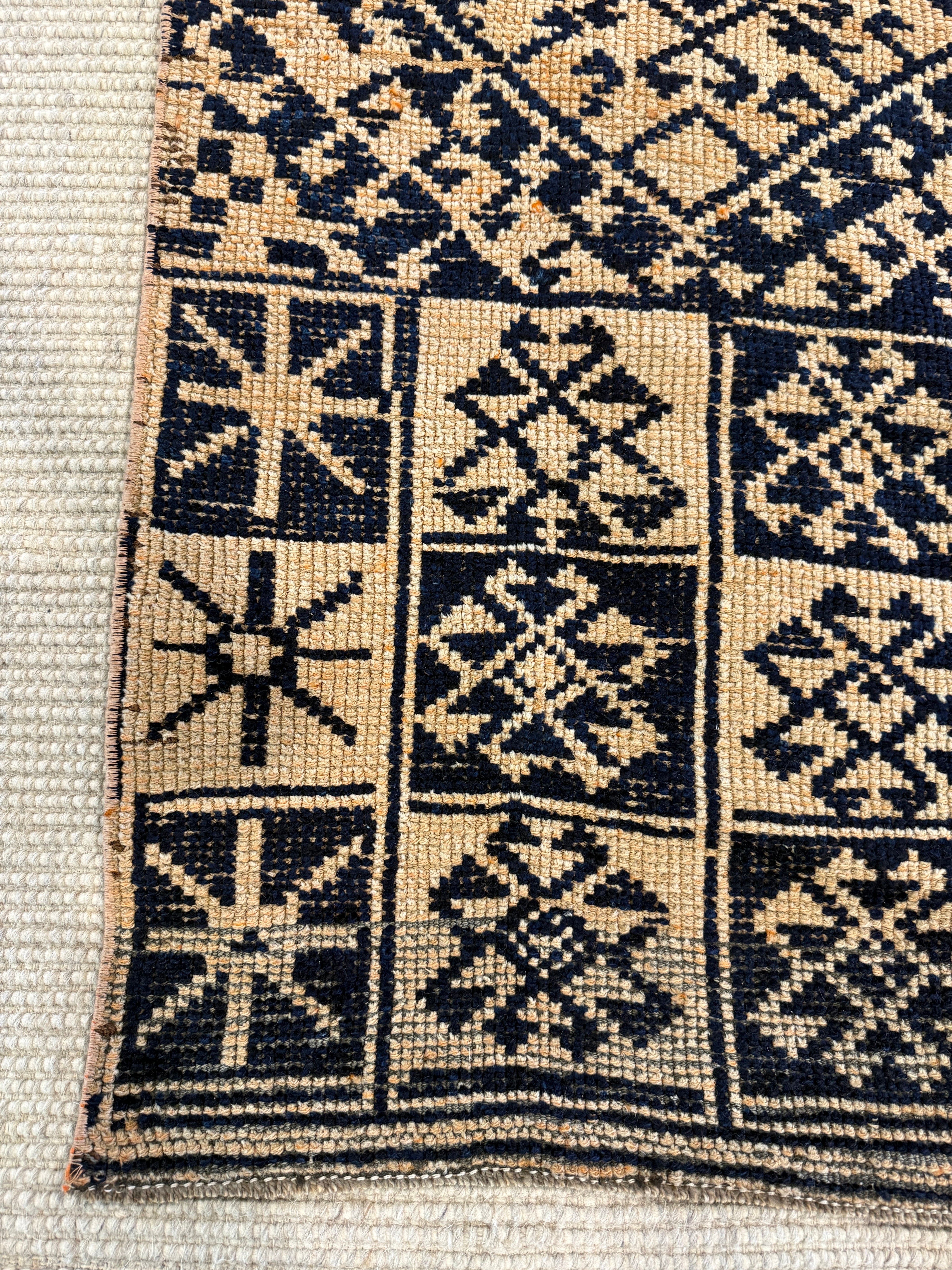 Carla Young 2.5x7.2 Navy Blue Hand-Knotted Vintage Turkish Oushak Runner