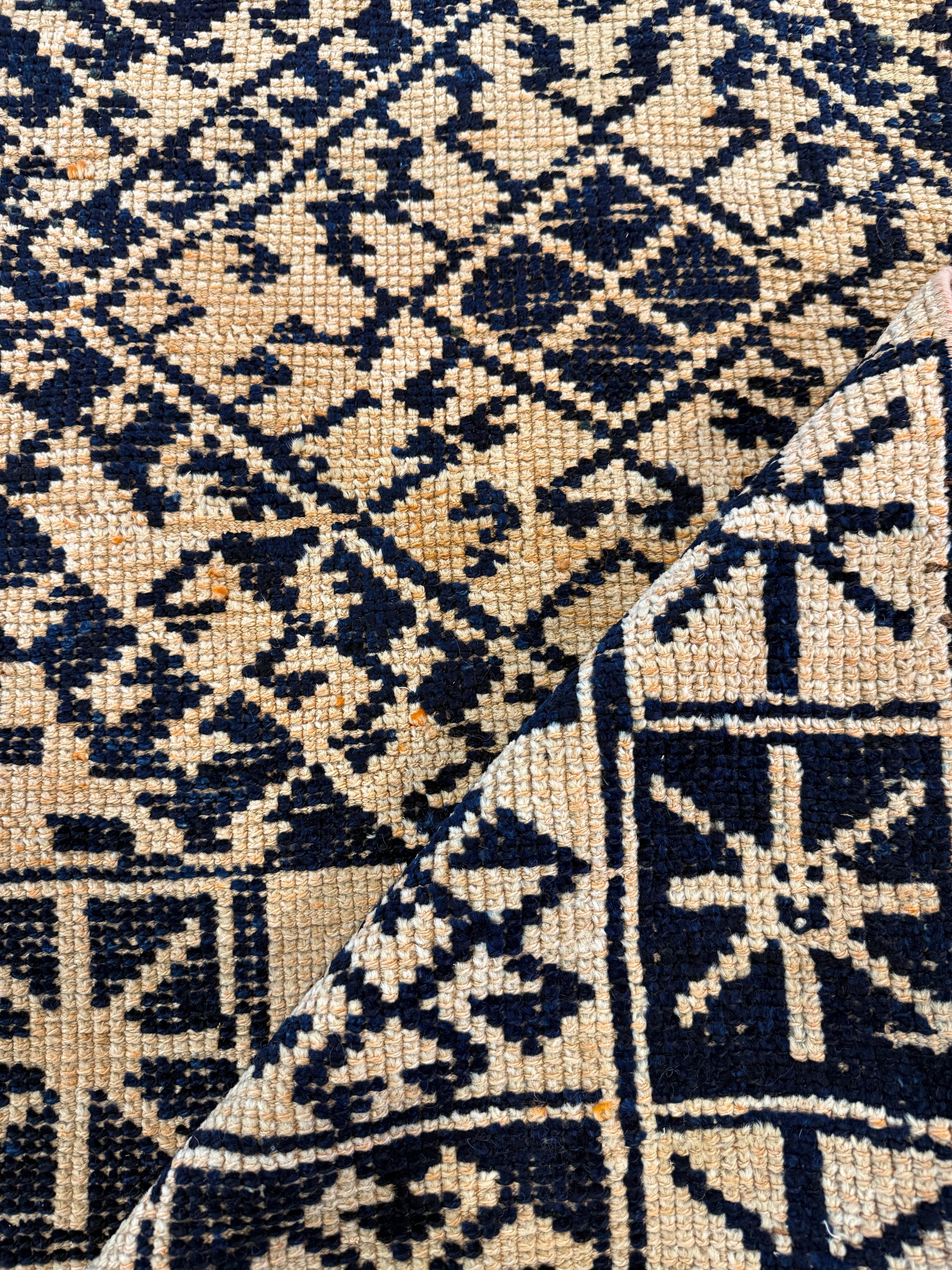 Carla Young 2.5x7.2 Navy Blue Hand-Knotted Vintage Turkish Oushak Runner