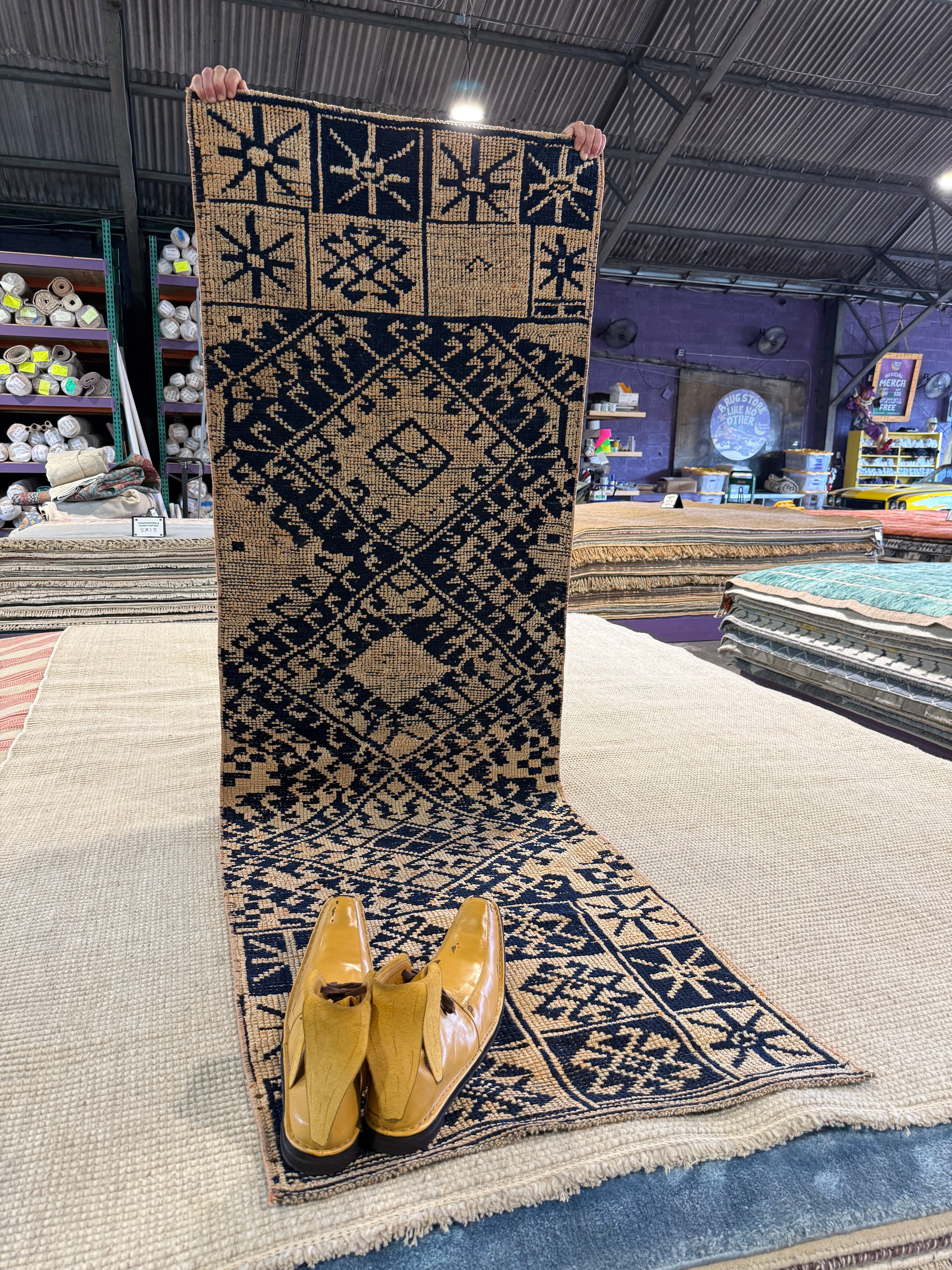 Carla Young 2.5x7.2 Navy Blue Hand-Knotted Vintage Turkish Oushak Runner