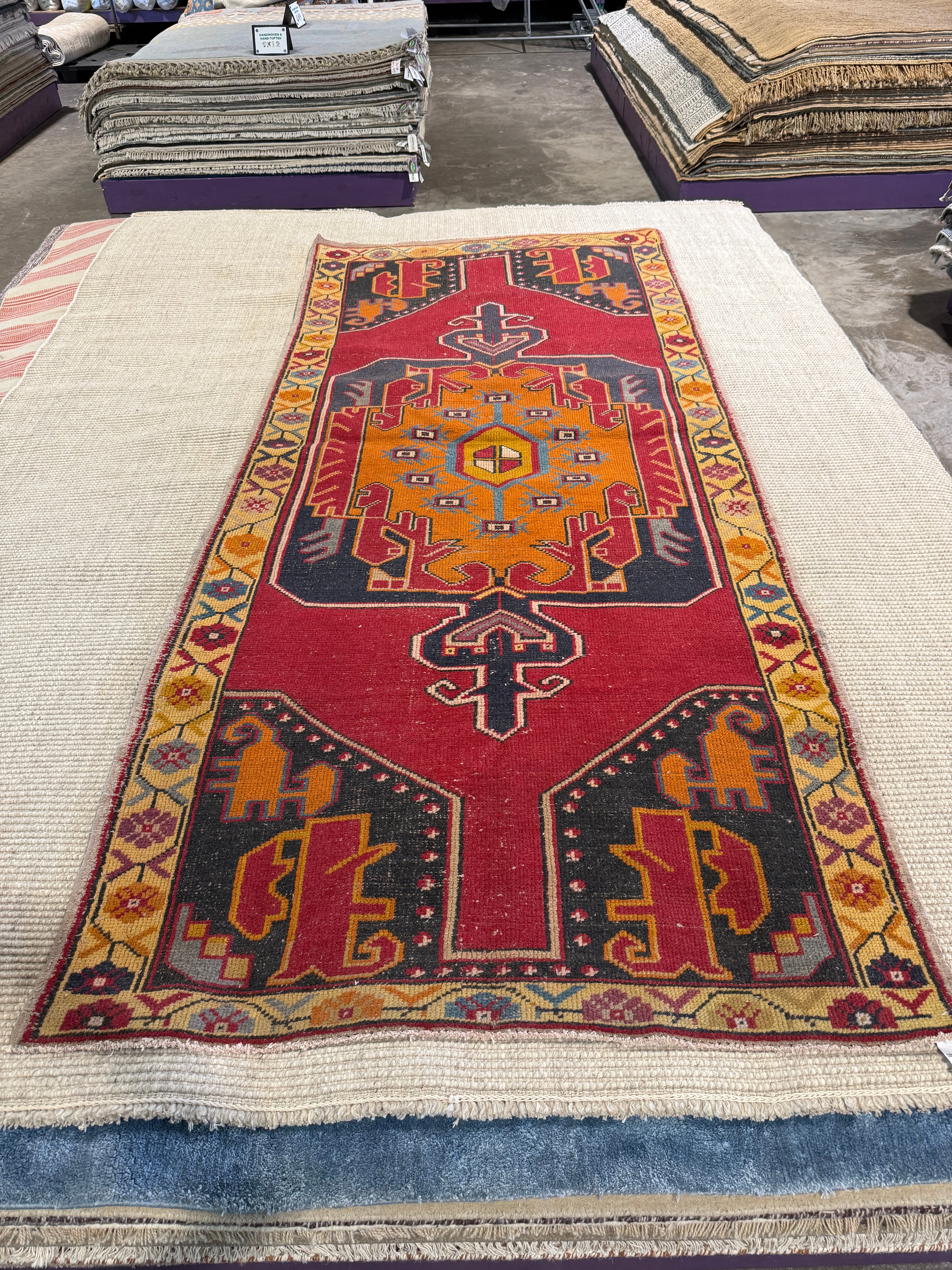 Rhonda Boon 4x9.6 Red Hand-Knotted Vintage Turkish Oushak Runner