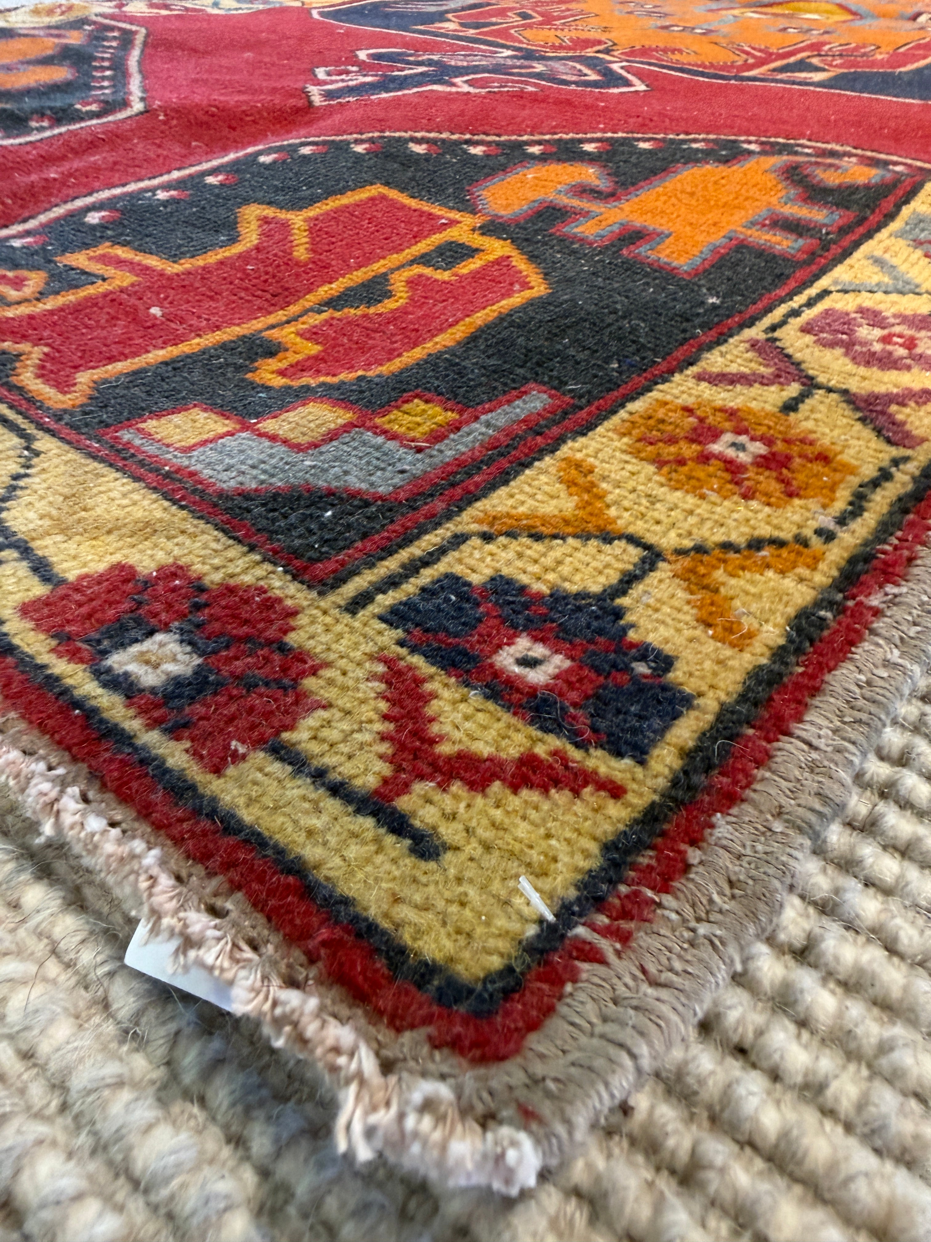 Rhonda Boon 4x9.6 Red Hand-Knotted Vintage Turkish Oushak Runner