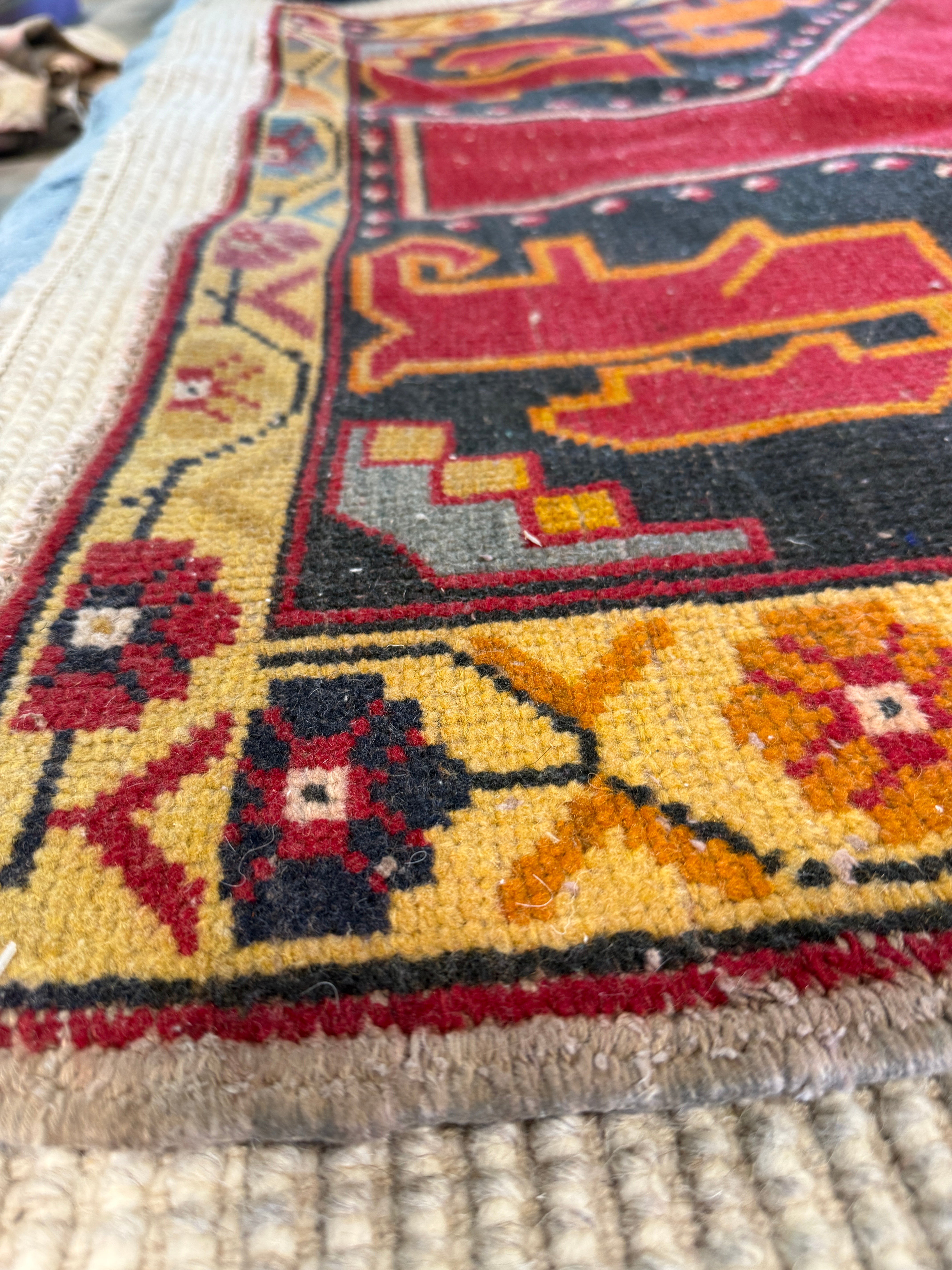 Rhonda Boon 4x9.6 Red Hand-Knotted Vintage Turkish Oushak Runner