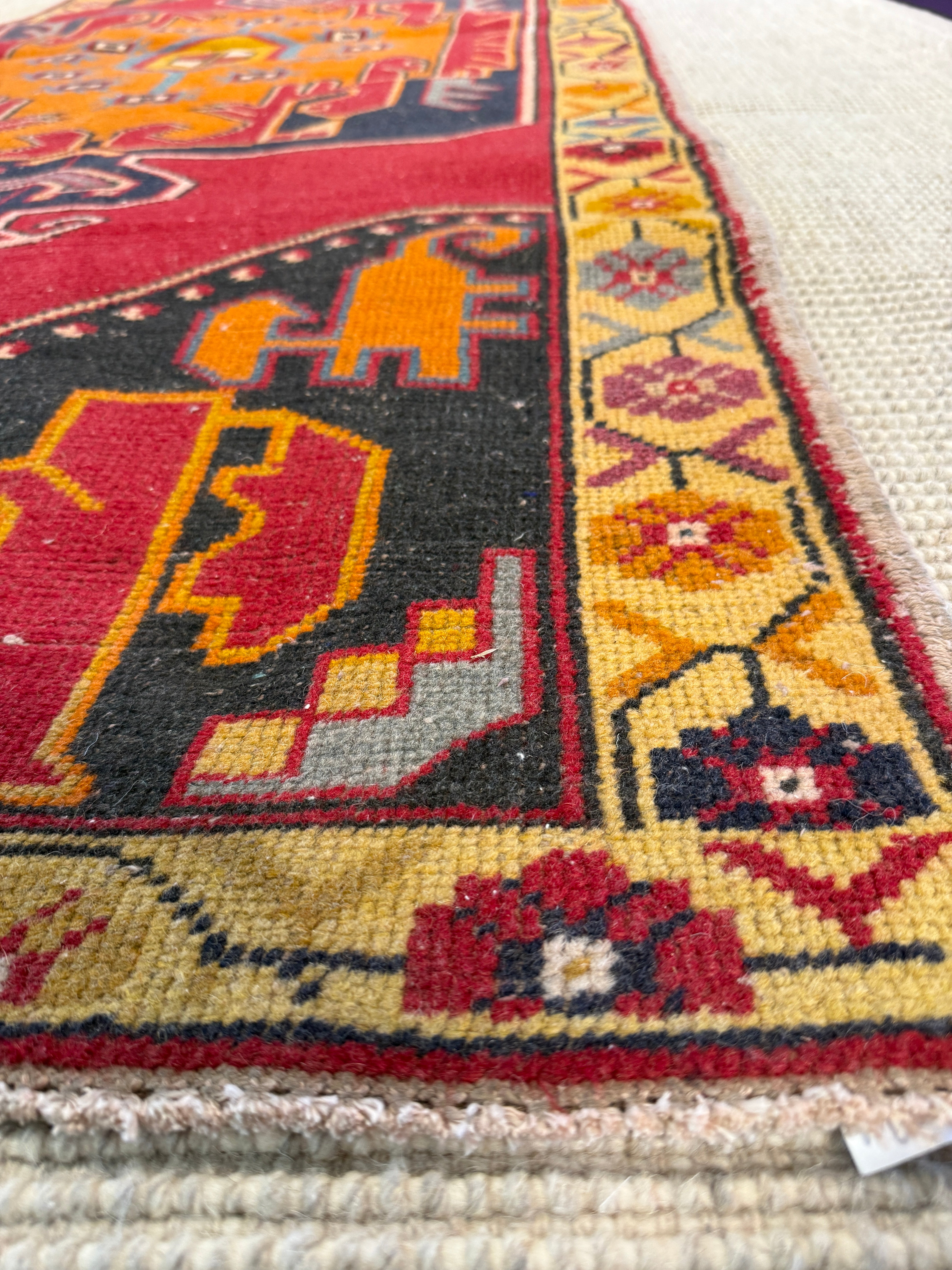 Rhonda Boon 4x9.6 Red Hand-Knotted Vintage Turkish Oushak Runner
