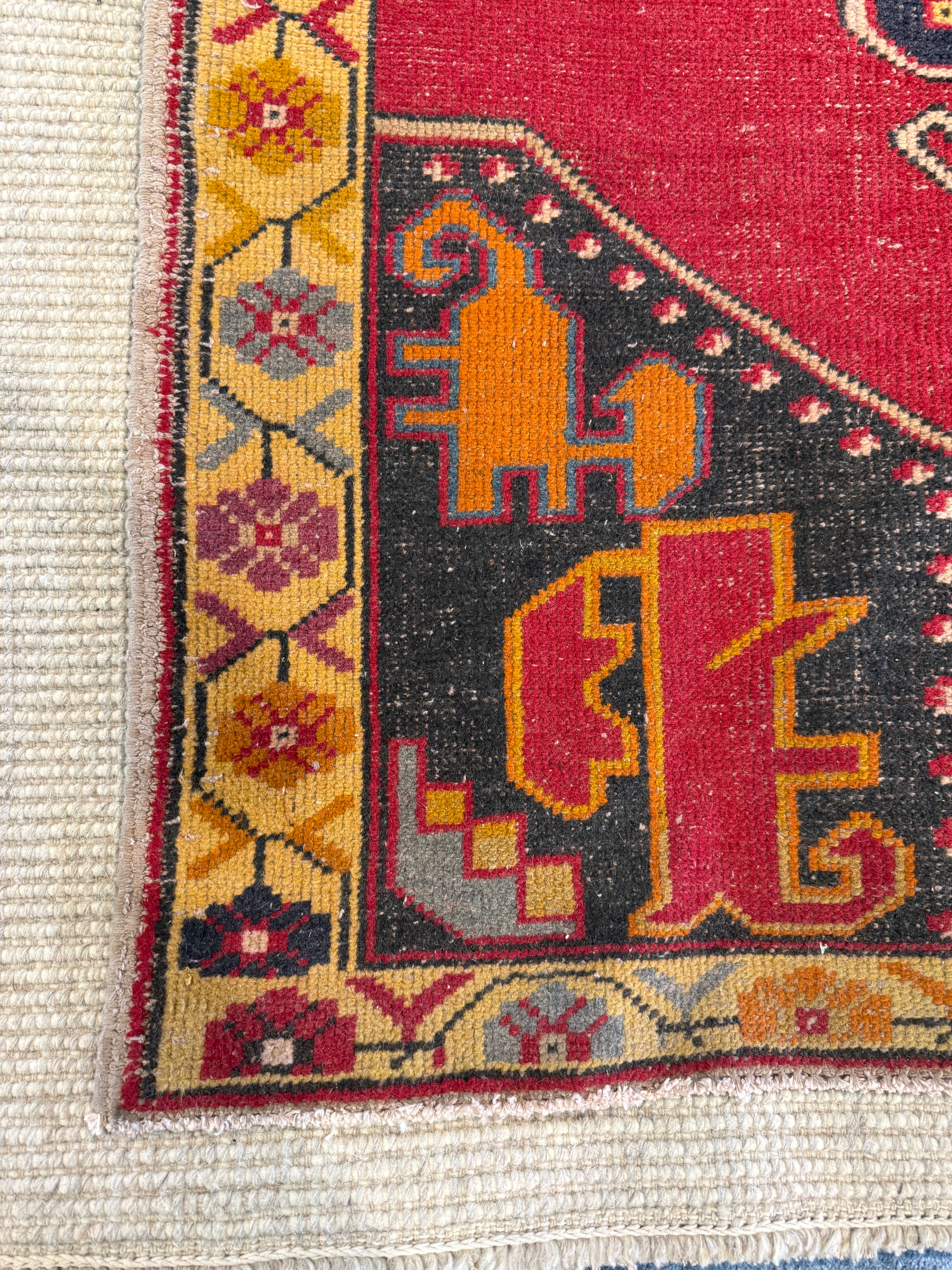Rhonda Boon 4x9.6 Red Hand-Knotted Vintage Turkish Oushak Runner