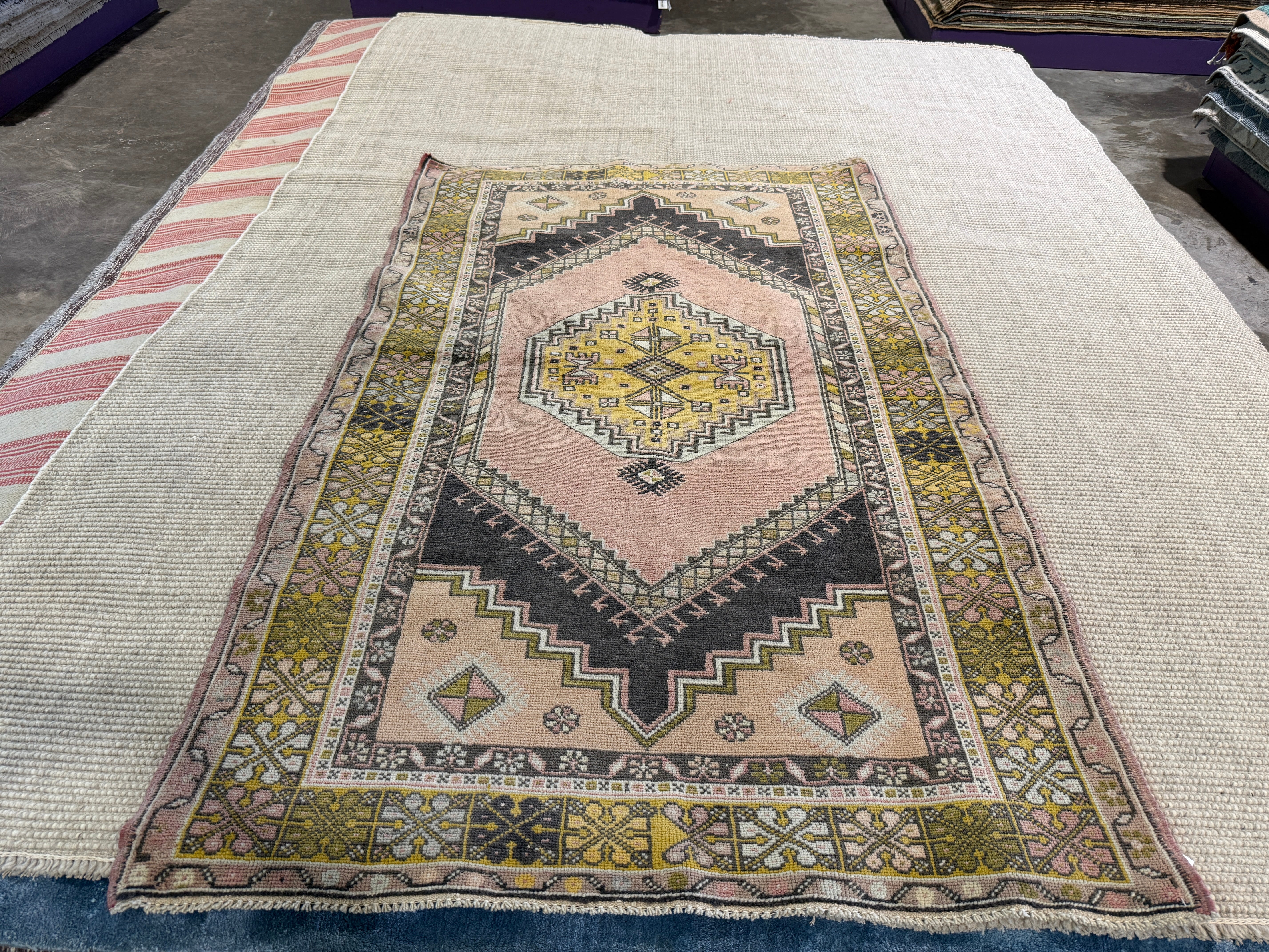 Kelly Johnson 4.2x6.10 Pink Hand-Knotted Vintage Turkish Oushak