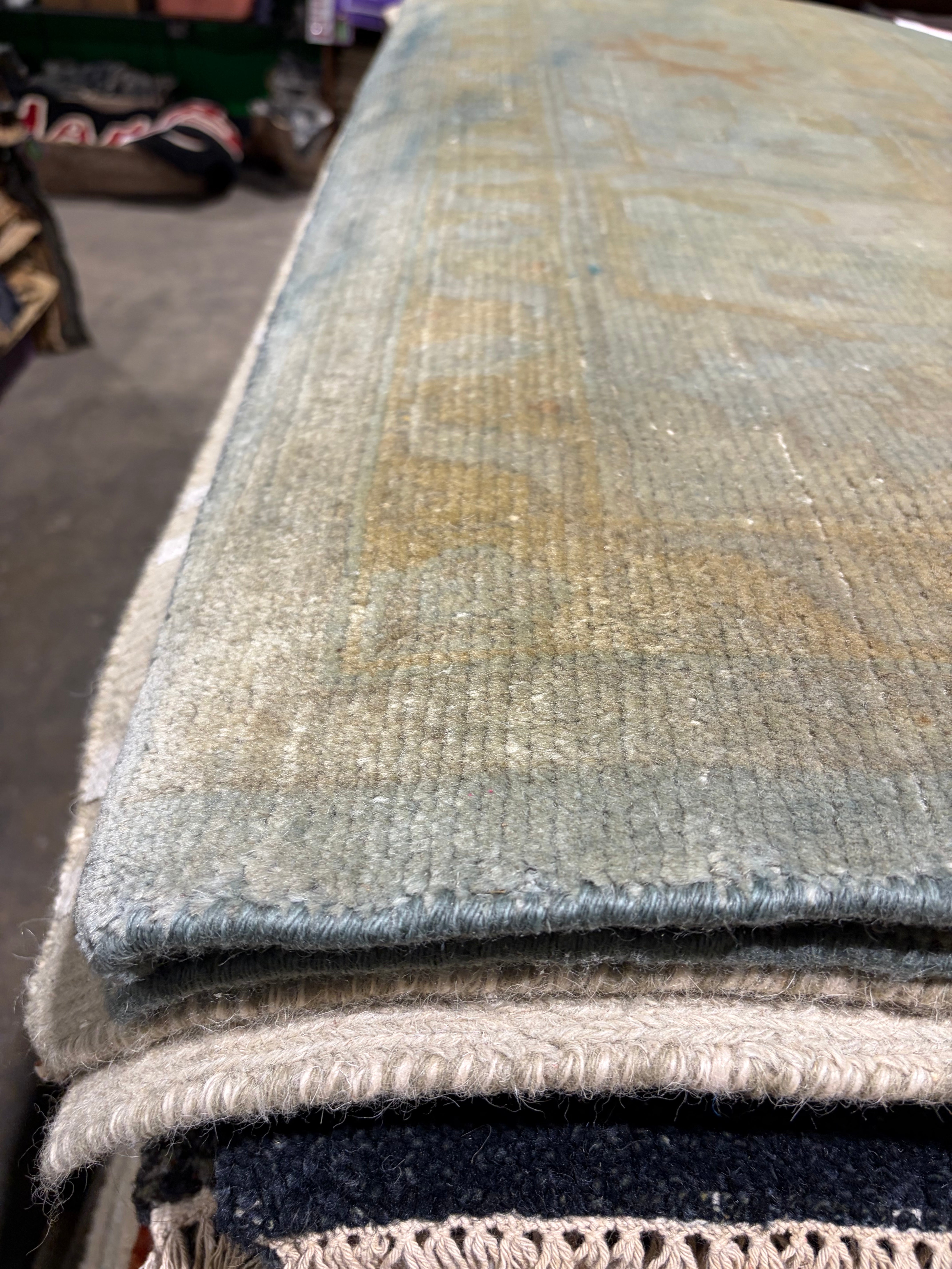 Holly Curran 2.9x10 Light Blue Hand-Knotted Oushak Runner
