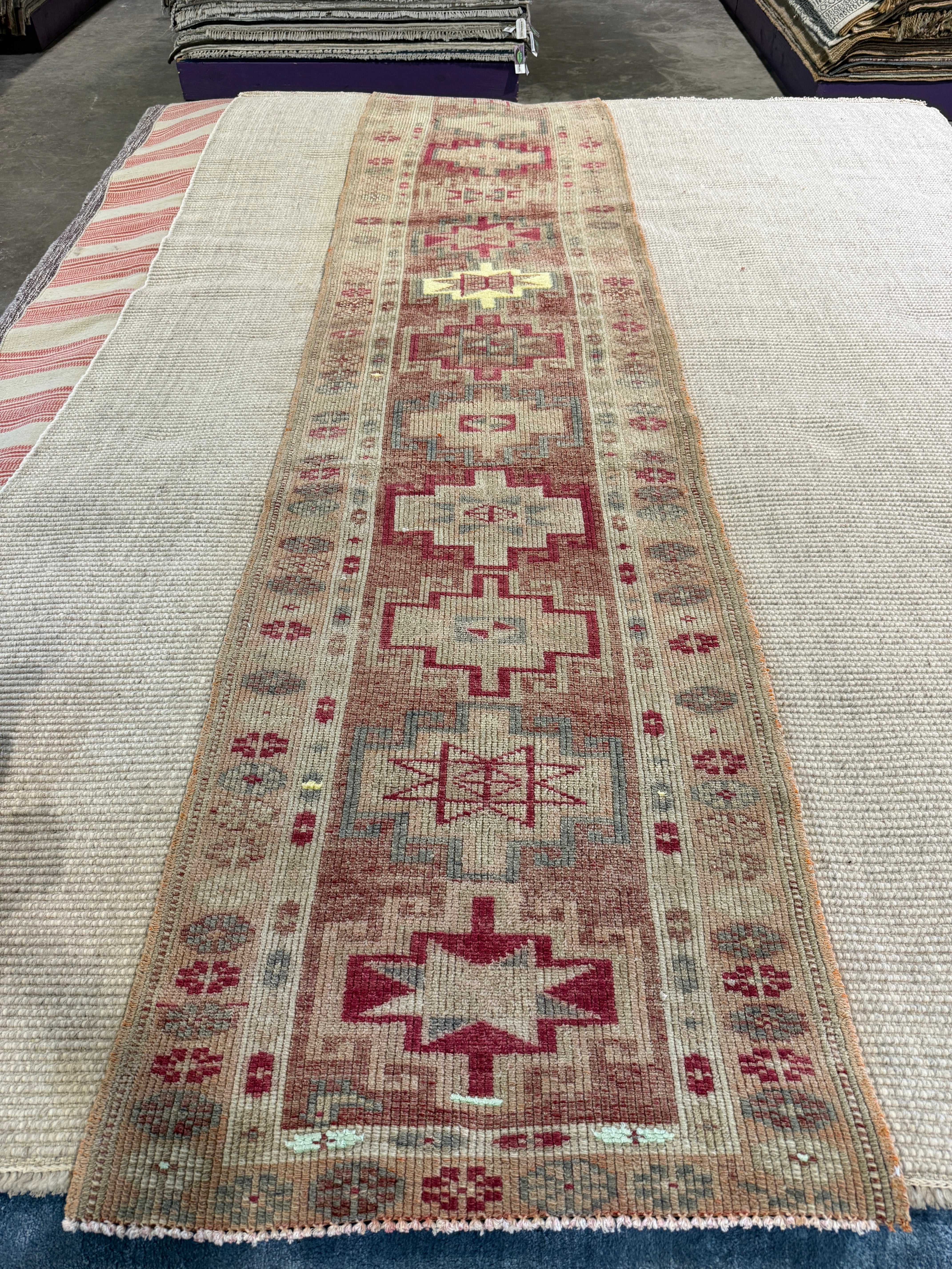 Lisa Ashton 2.8x11.7 Pink Hand-Knotted Vintage Turkish Oushak Runner